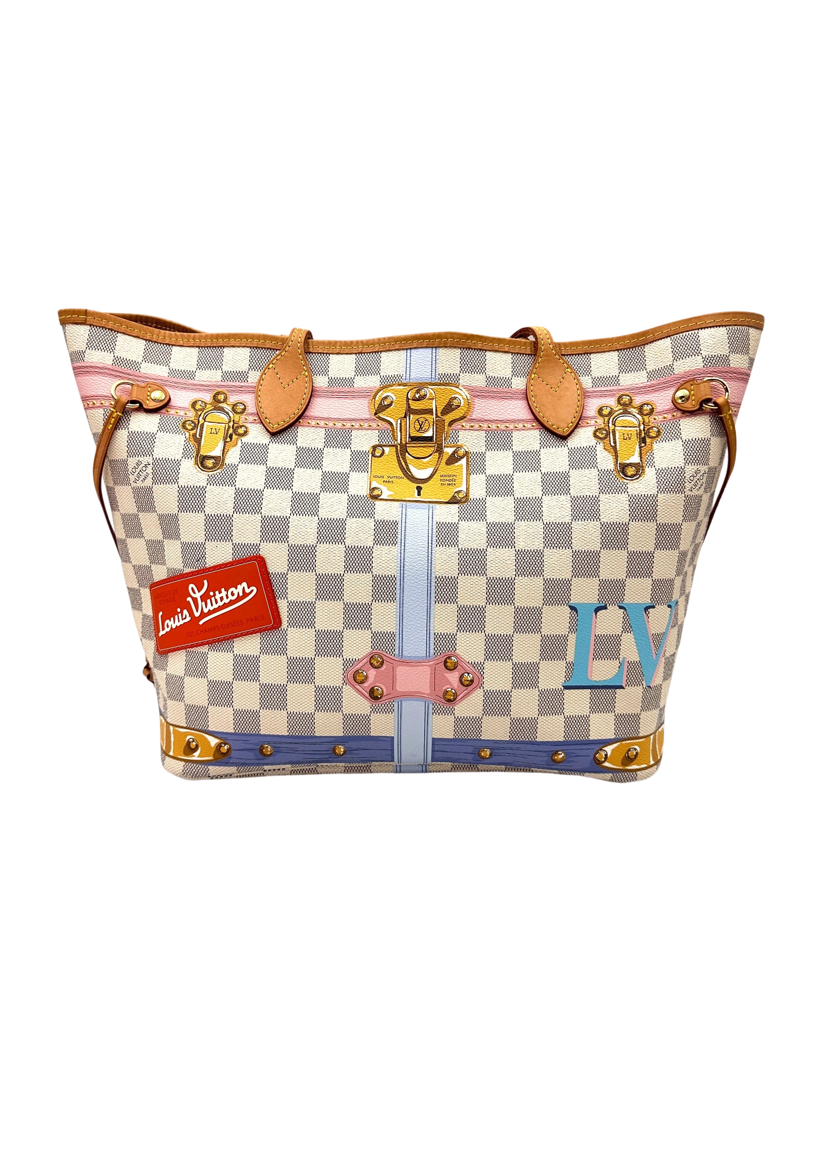 Louis Vuitton Neverfull Damier Azur Trompe L'oeil Tote Handle Bag With Pouch