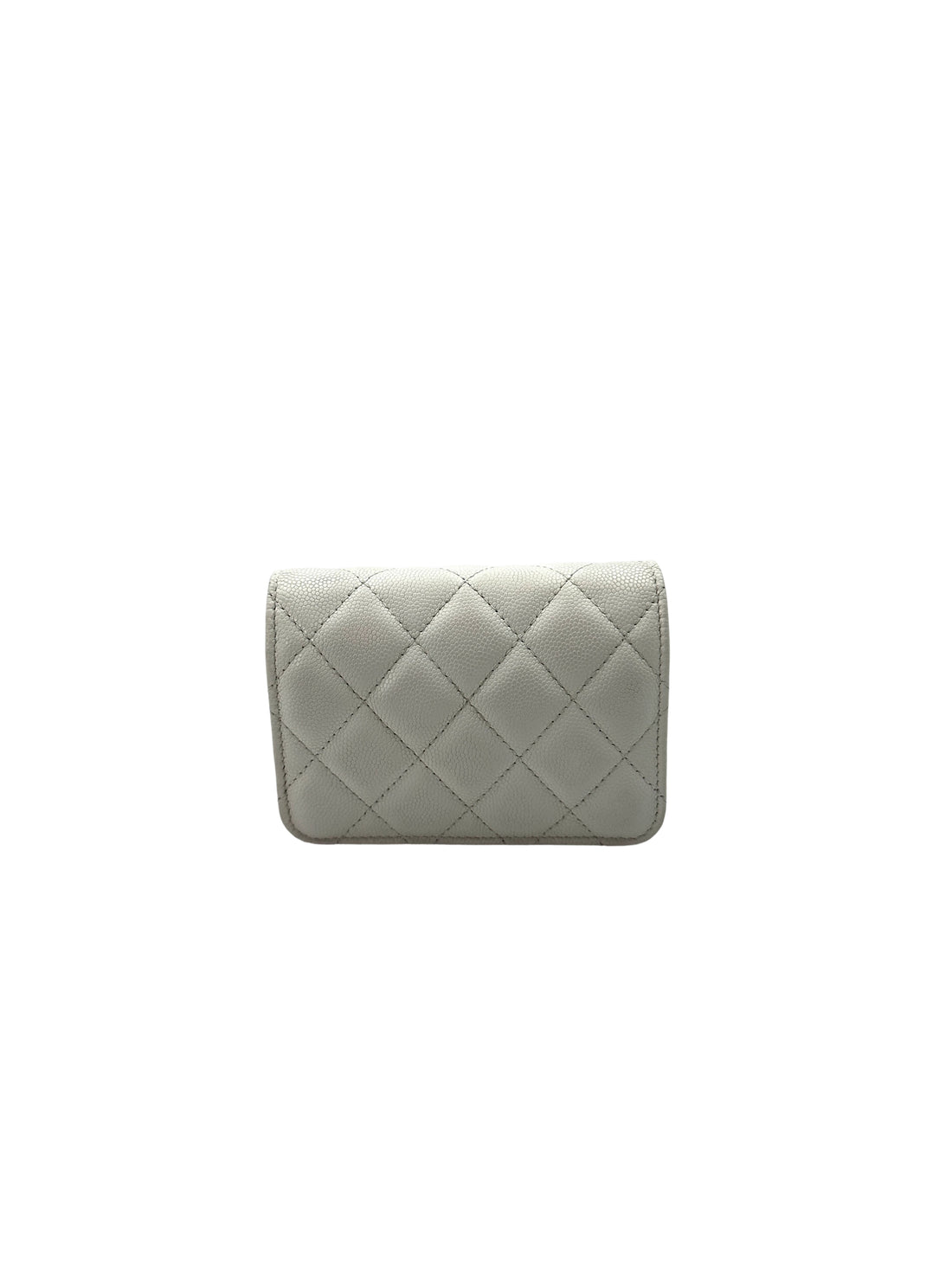 Chanel 22A White Quilted Leather Mini Wallet On Chain With Gold Hardware