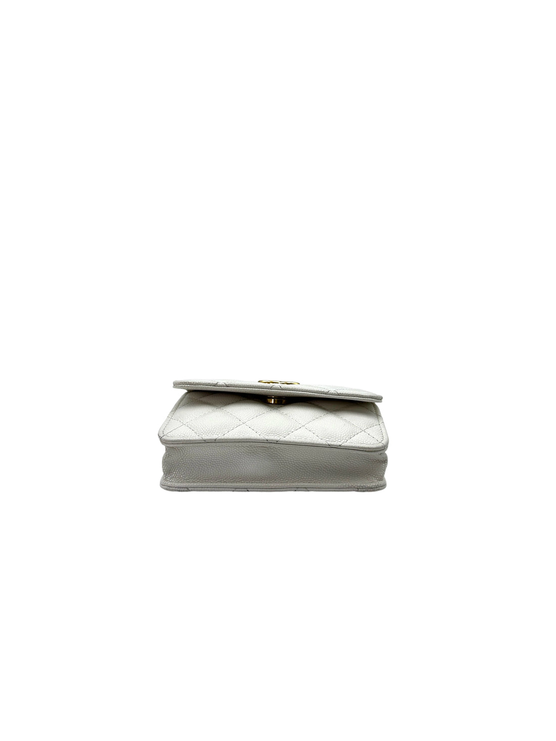 Chanel 22A White Quilted Leather Mini Wallet On Chain With Gold Hardware