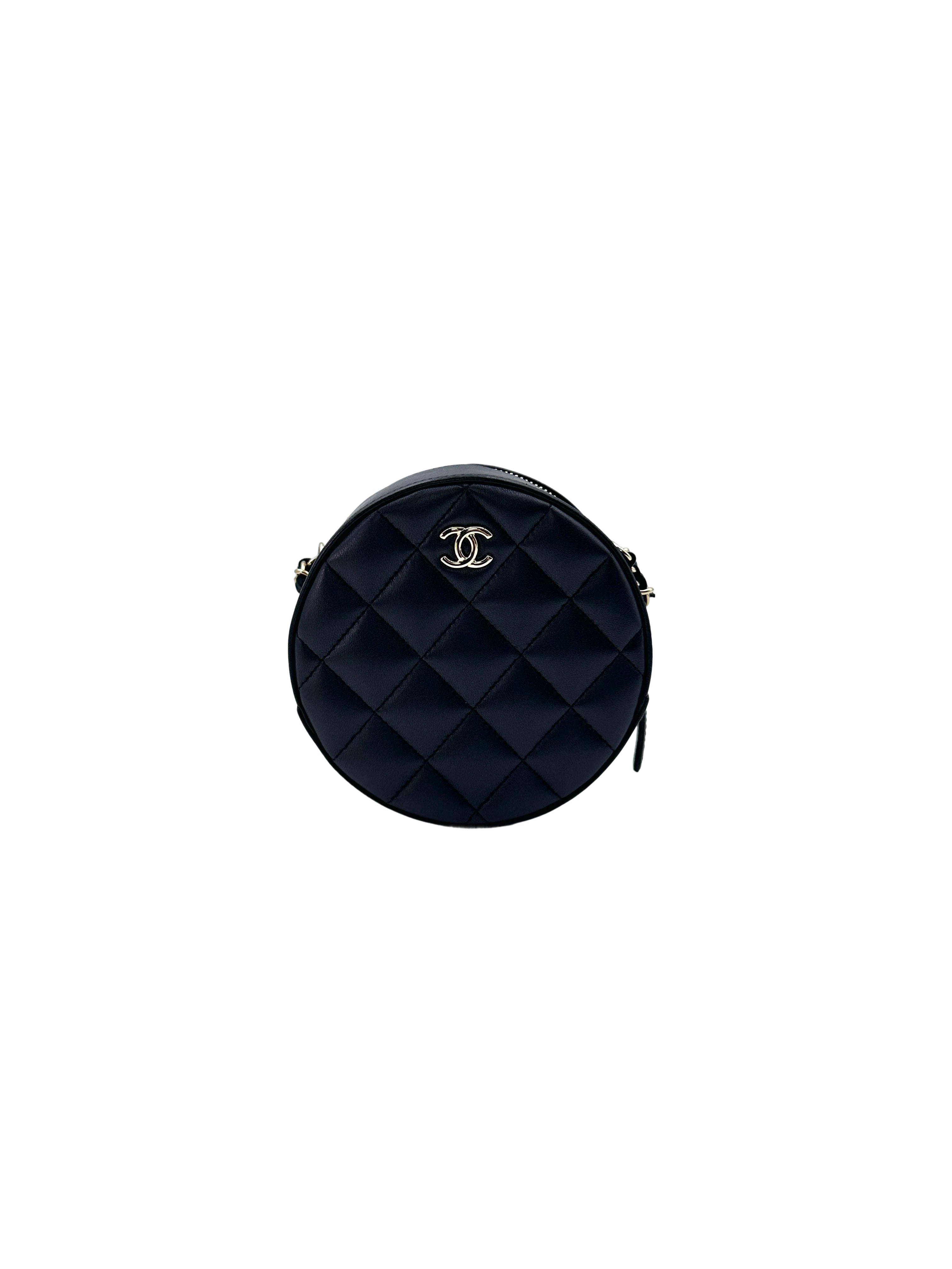 Chanel Quilted Bow Chain Round Clutch