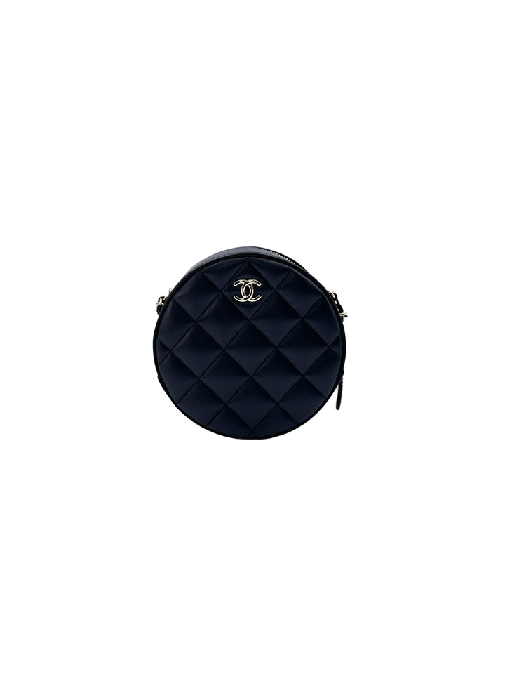 Chanel Quilted Bow Chain Round Clutch