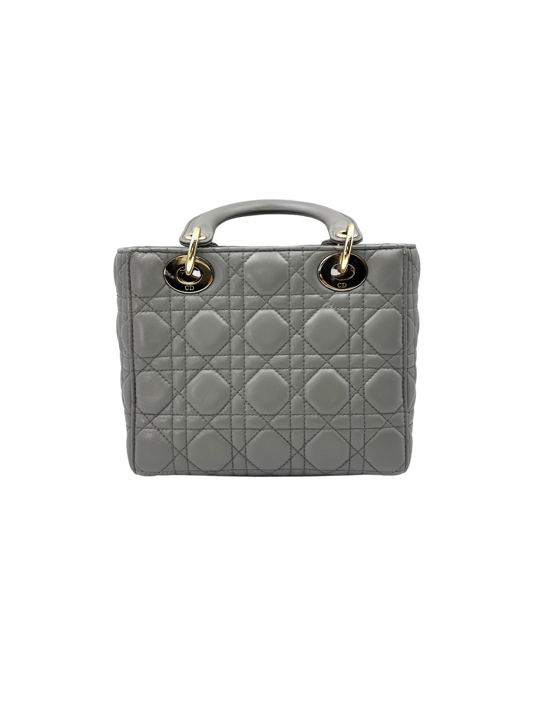 Christian Dior Lady Dior Grey Cannage Leather Handle Bag With Gold Charms