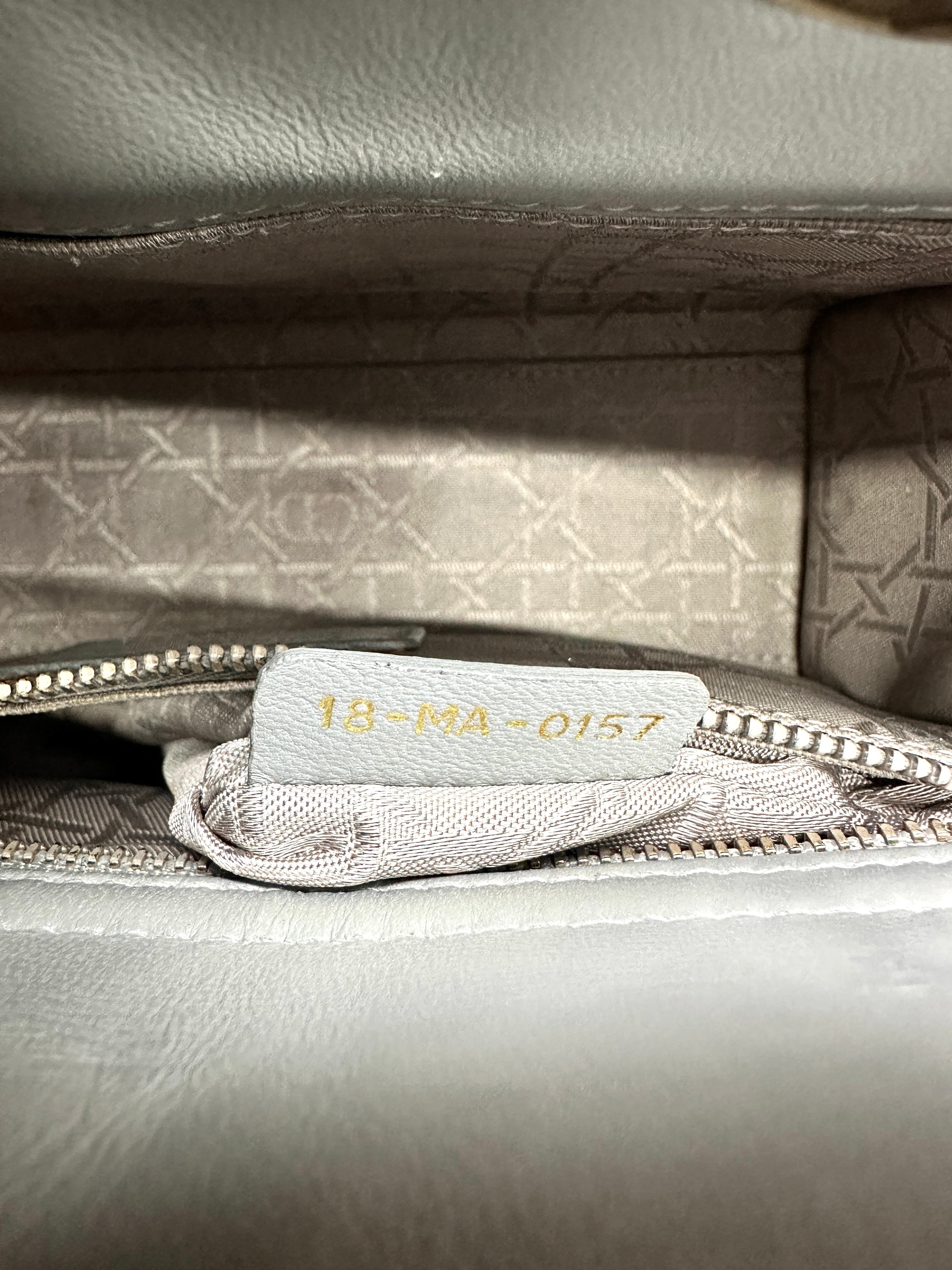 Christian Dior Lady Dior Grey Cannage Leather Handle Bag With Gold Charms