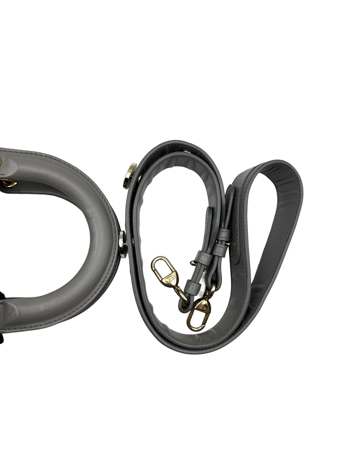 Christian Dior Lady Dior Grey Cannage Leather Handle Bag With Gold Charms