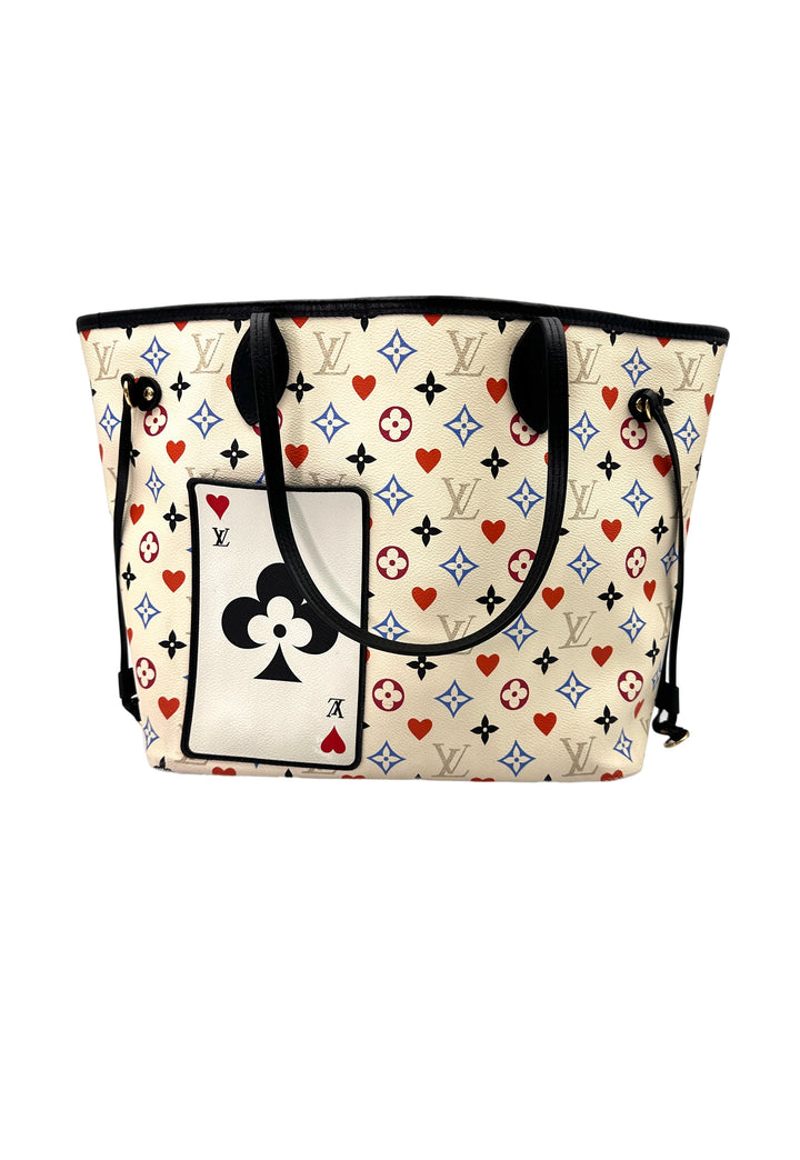 Louis Vuitton Game On Neverfull MM White Multicolor Monogram Tote Handle Bag