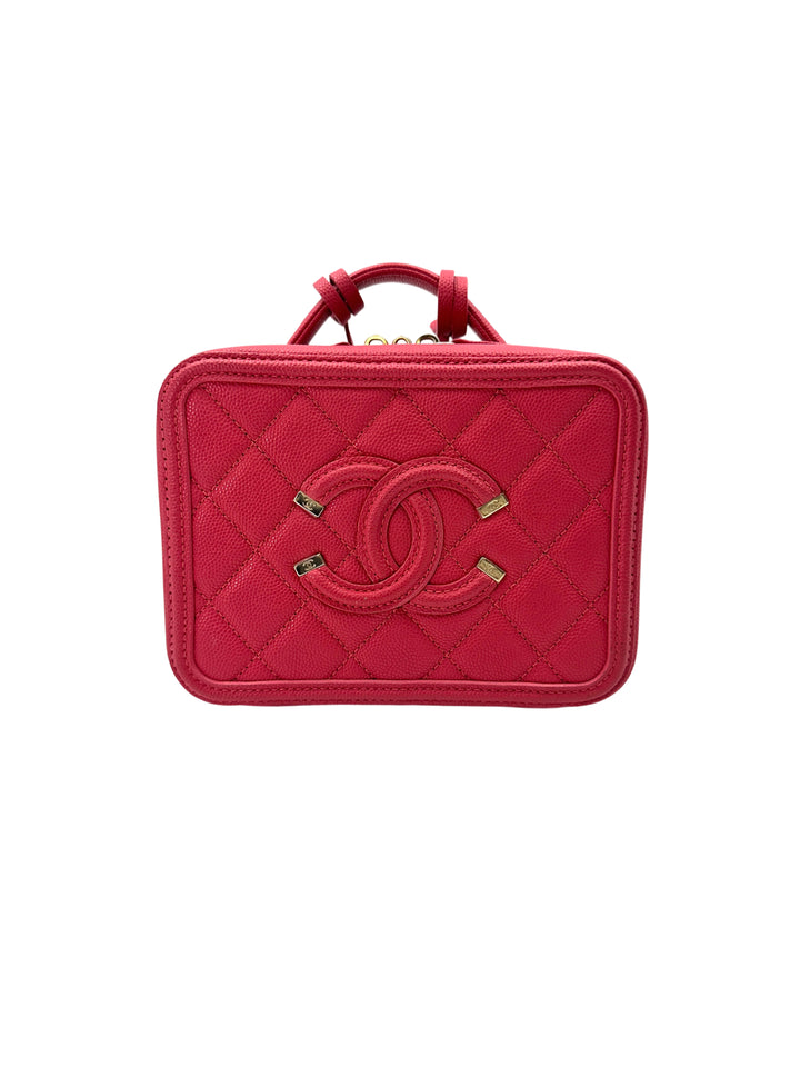 Chanel CC Filigree Red Quilted Leather Top Handle Vanity Case