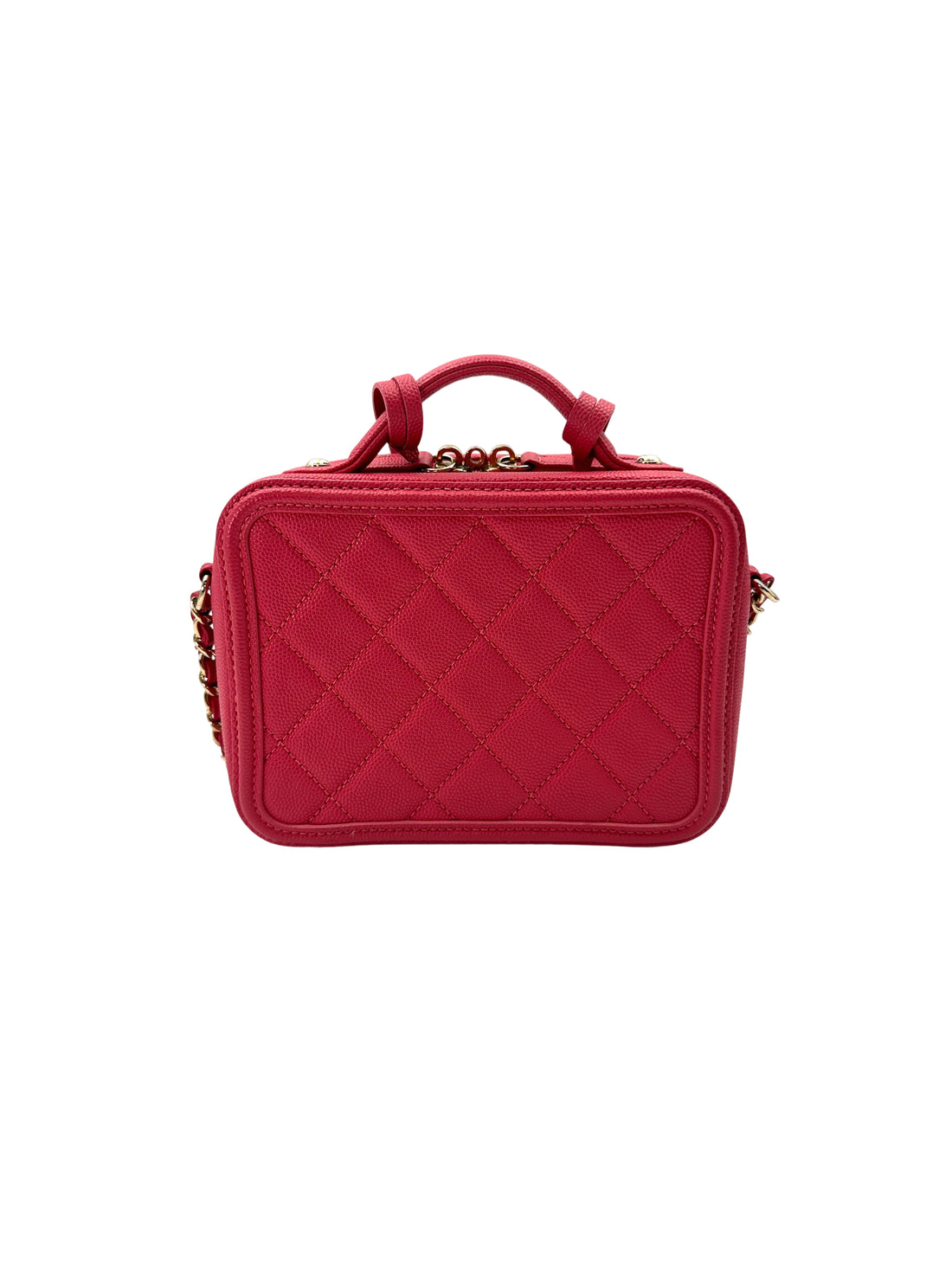 Chanel CC Filigree Red Quilted Leather Top Handle Vanity Case