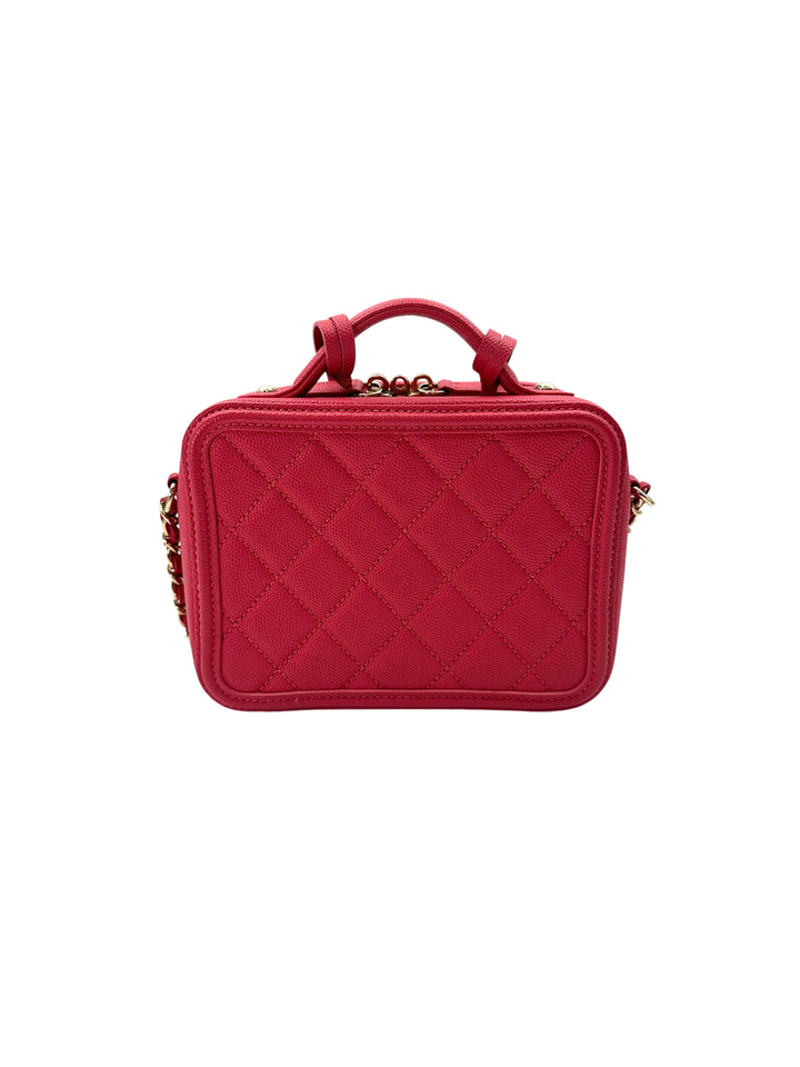 Chanel CC Filigree Red Quilted Leather Top Handle Vanity Case