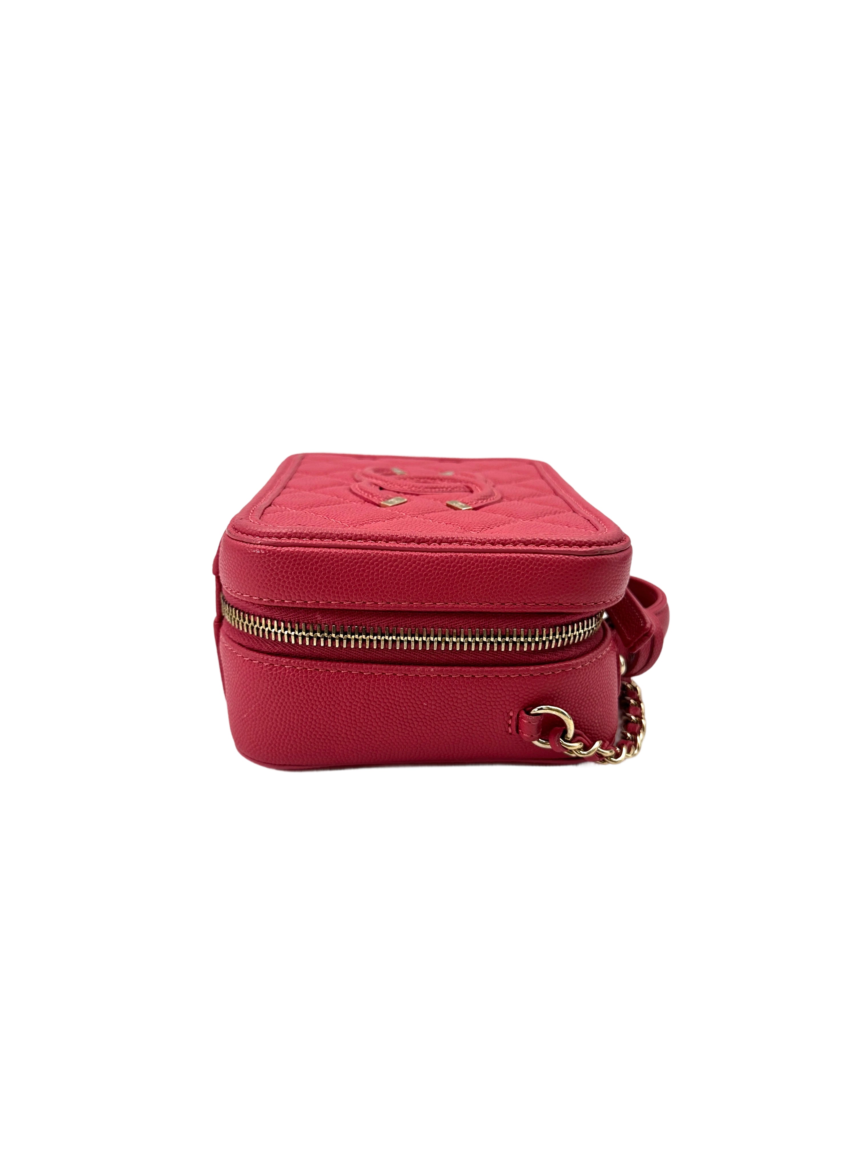 Chanel CC Filigree Red Quilted Leather Top Handle Vanity Case