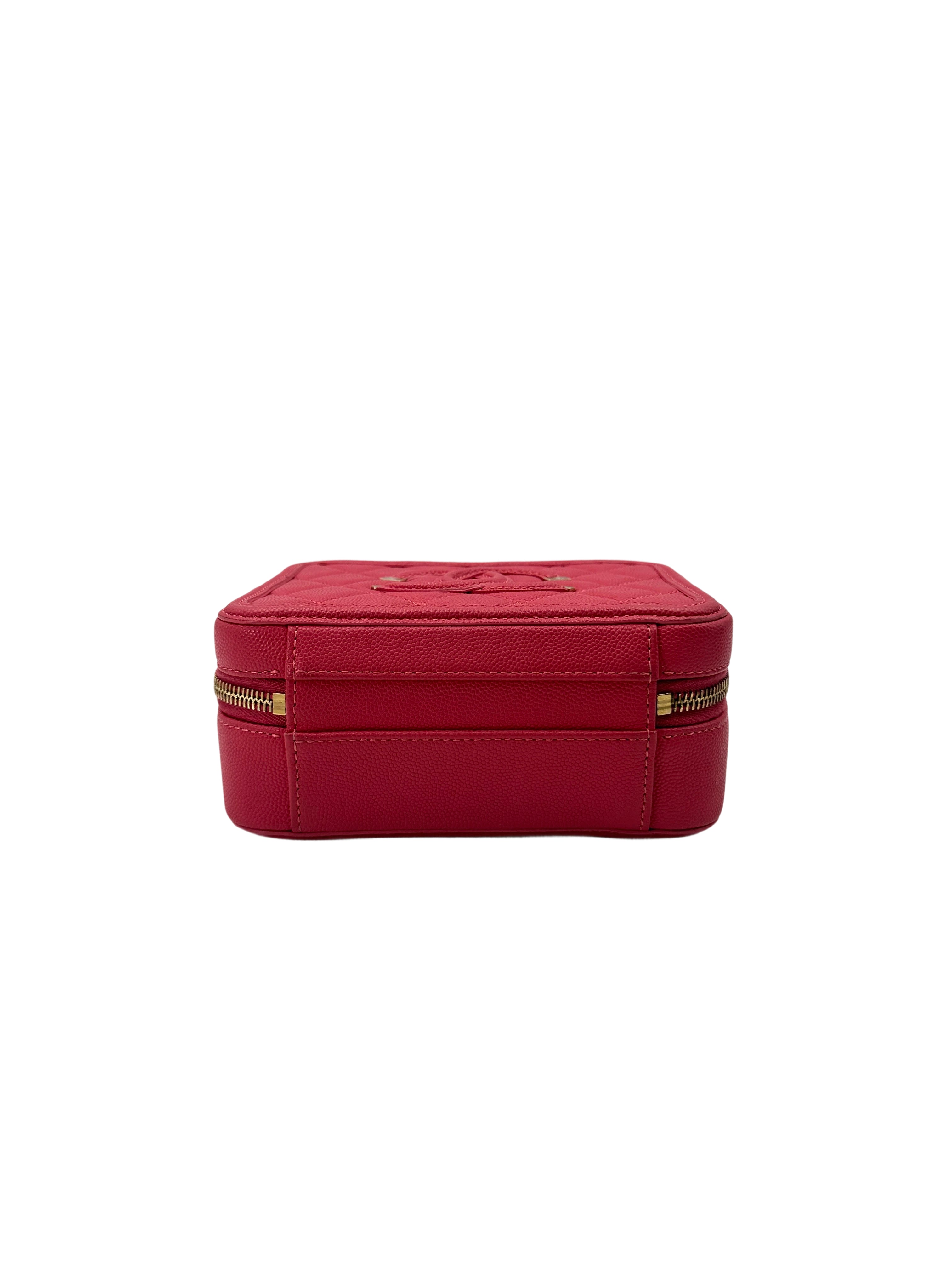 Chanel CC Filigree Red Quilted Leather Top Handle Vanity Case
