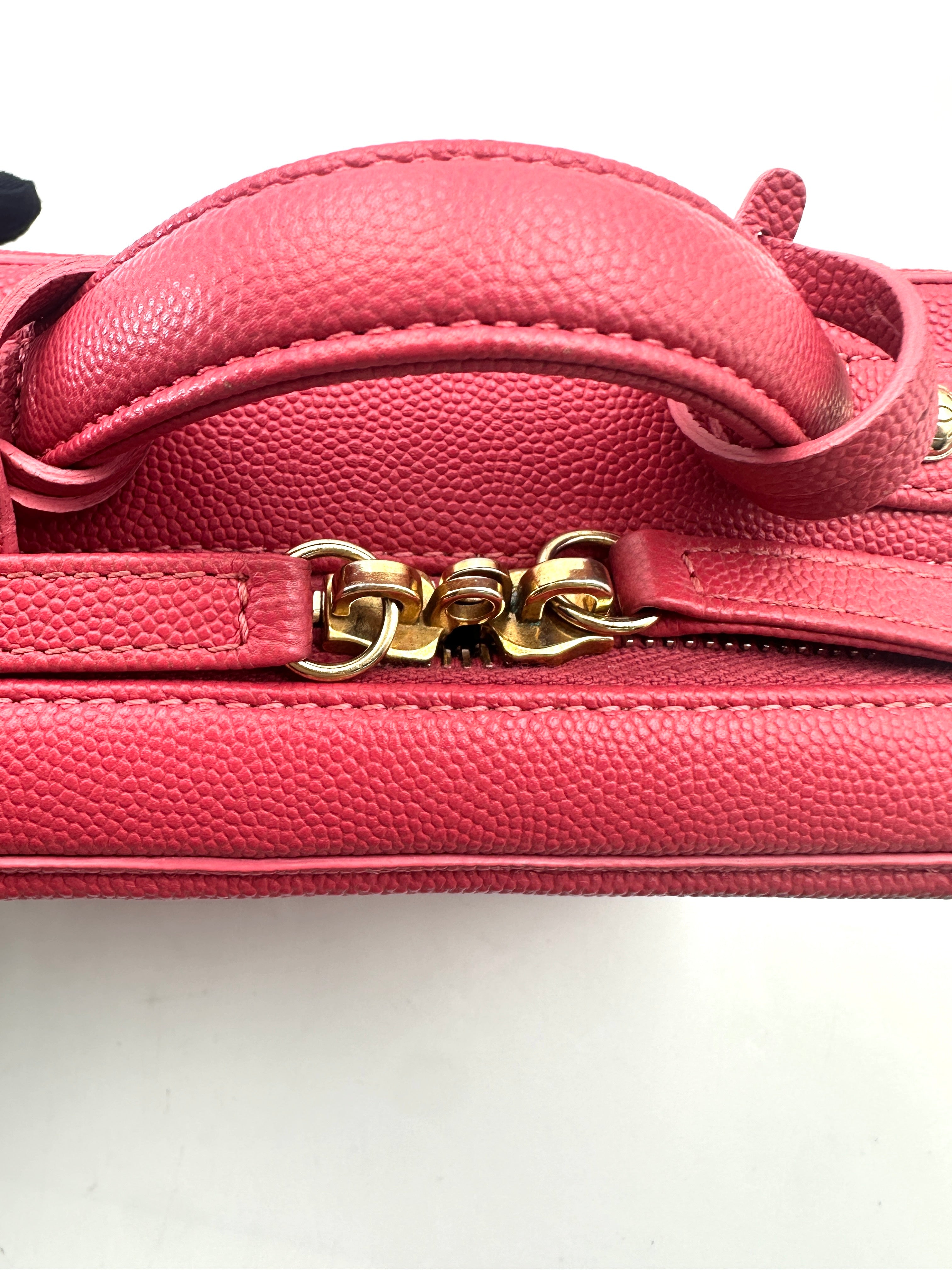 Chanel CC Filigree Red Quilted Leather Top Handle Vanity Case