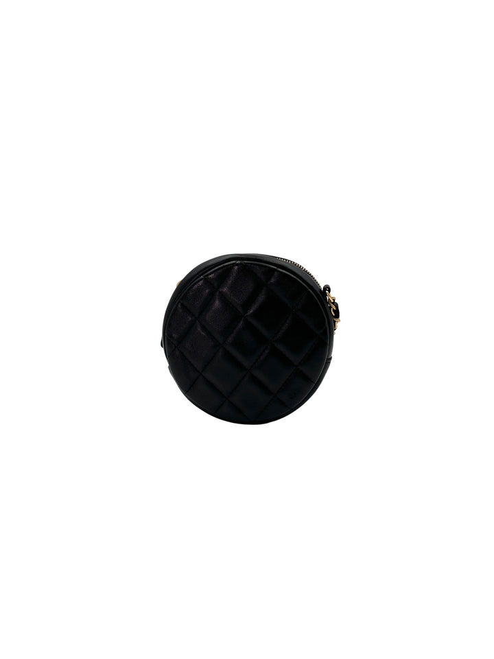 Chanel Black Quilted Lambskin Lucky Charms Round Clutch With Chain