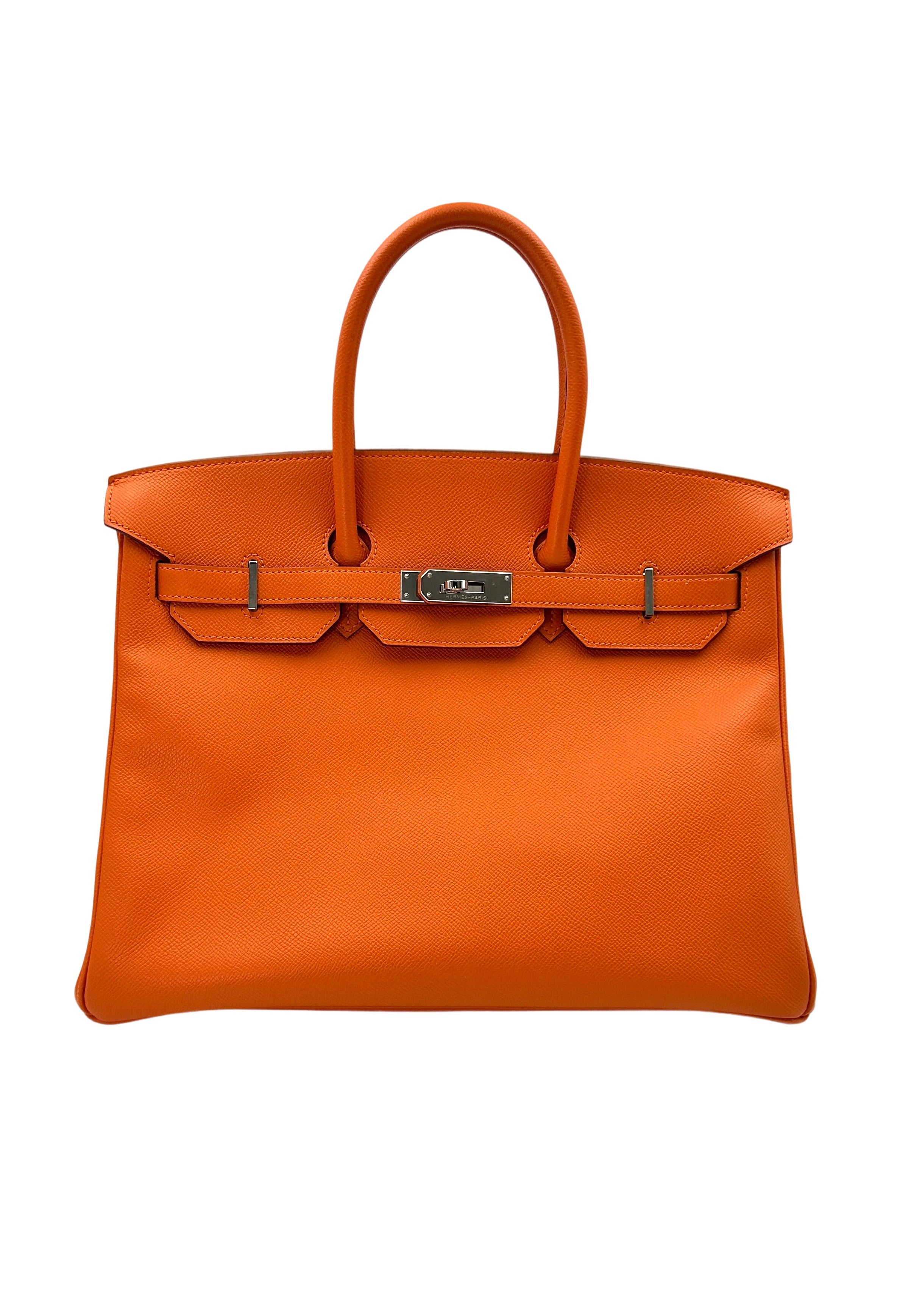 Hermes Birkin35 Orange Leather Handle Bag With Silver Hardware
