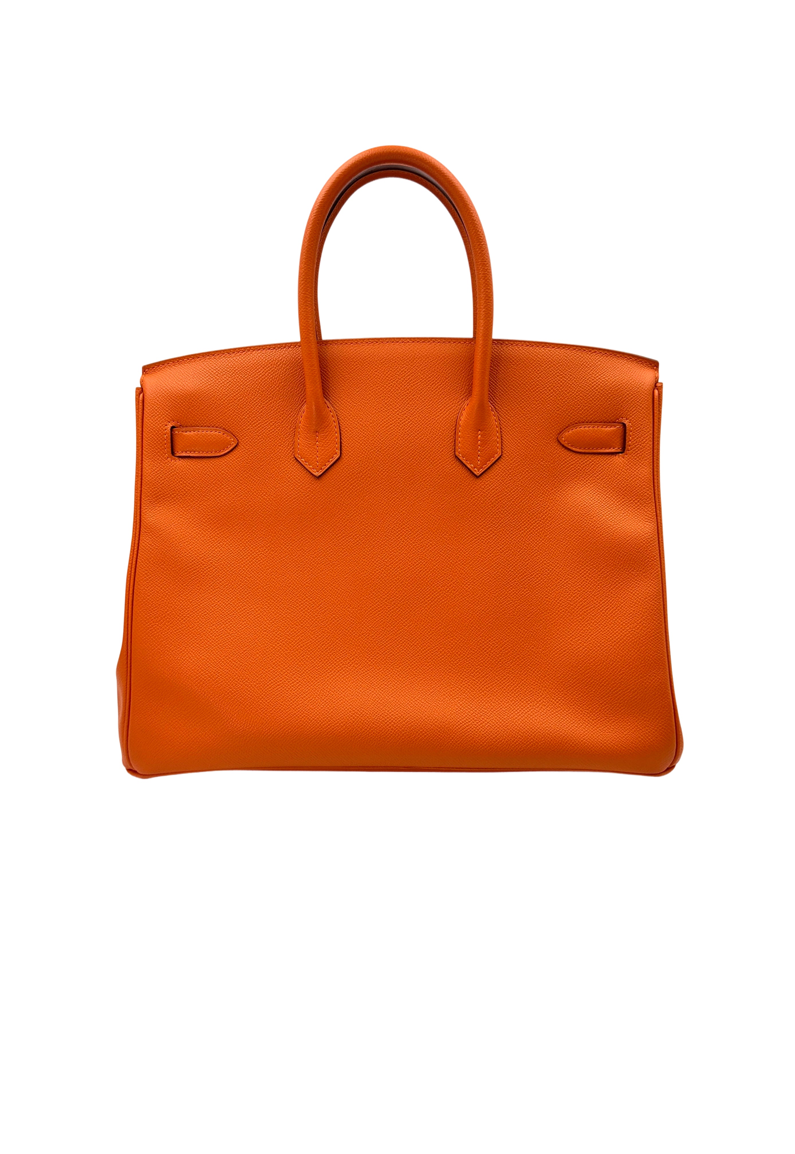 Hermes Birkin35 Orange Leather Handle Bag With Silver Hardware