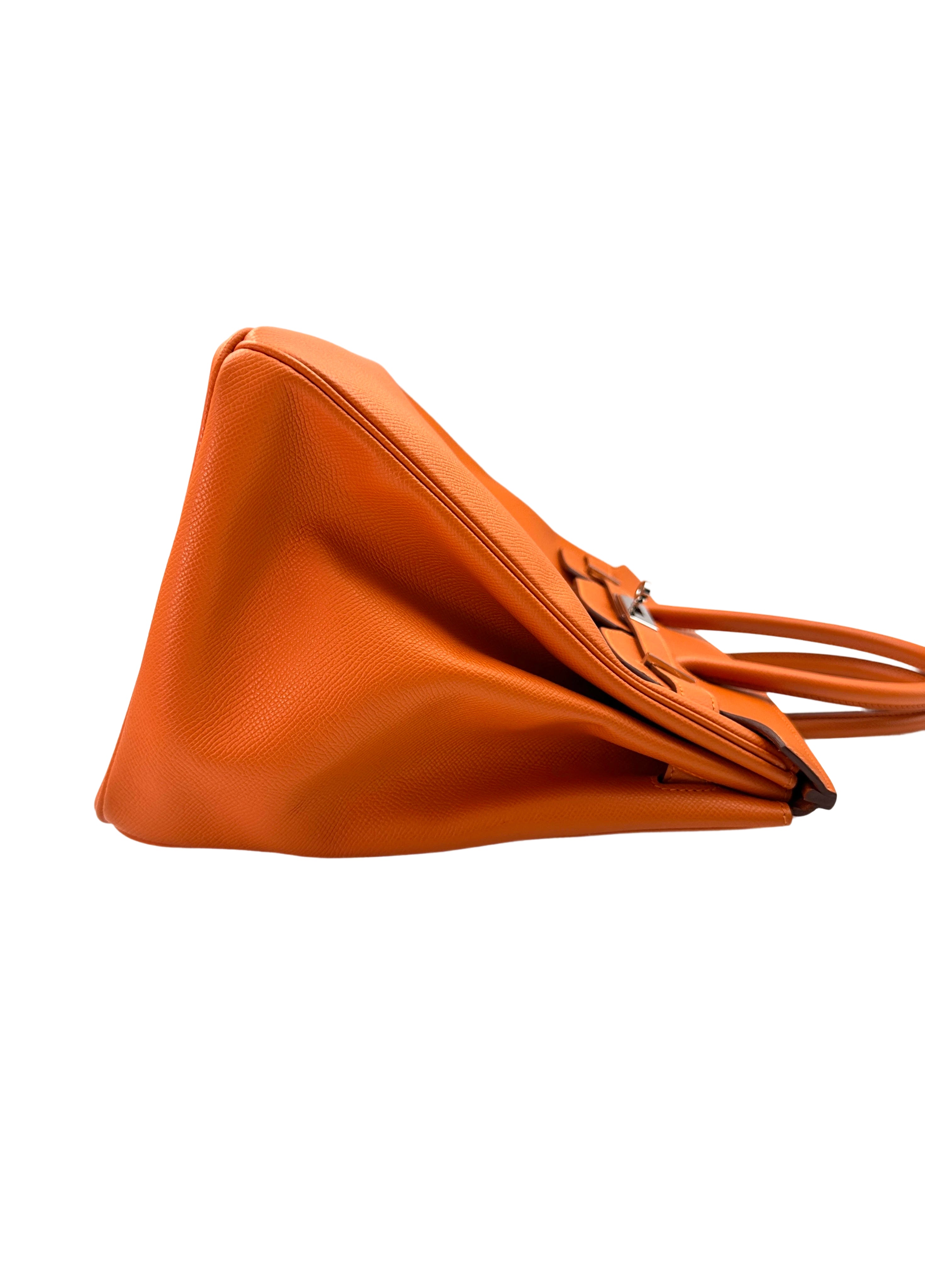 Hermes Birkin35 Orange Leather Handle Bag With Silver Hardware