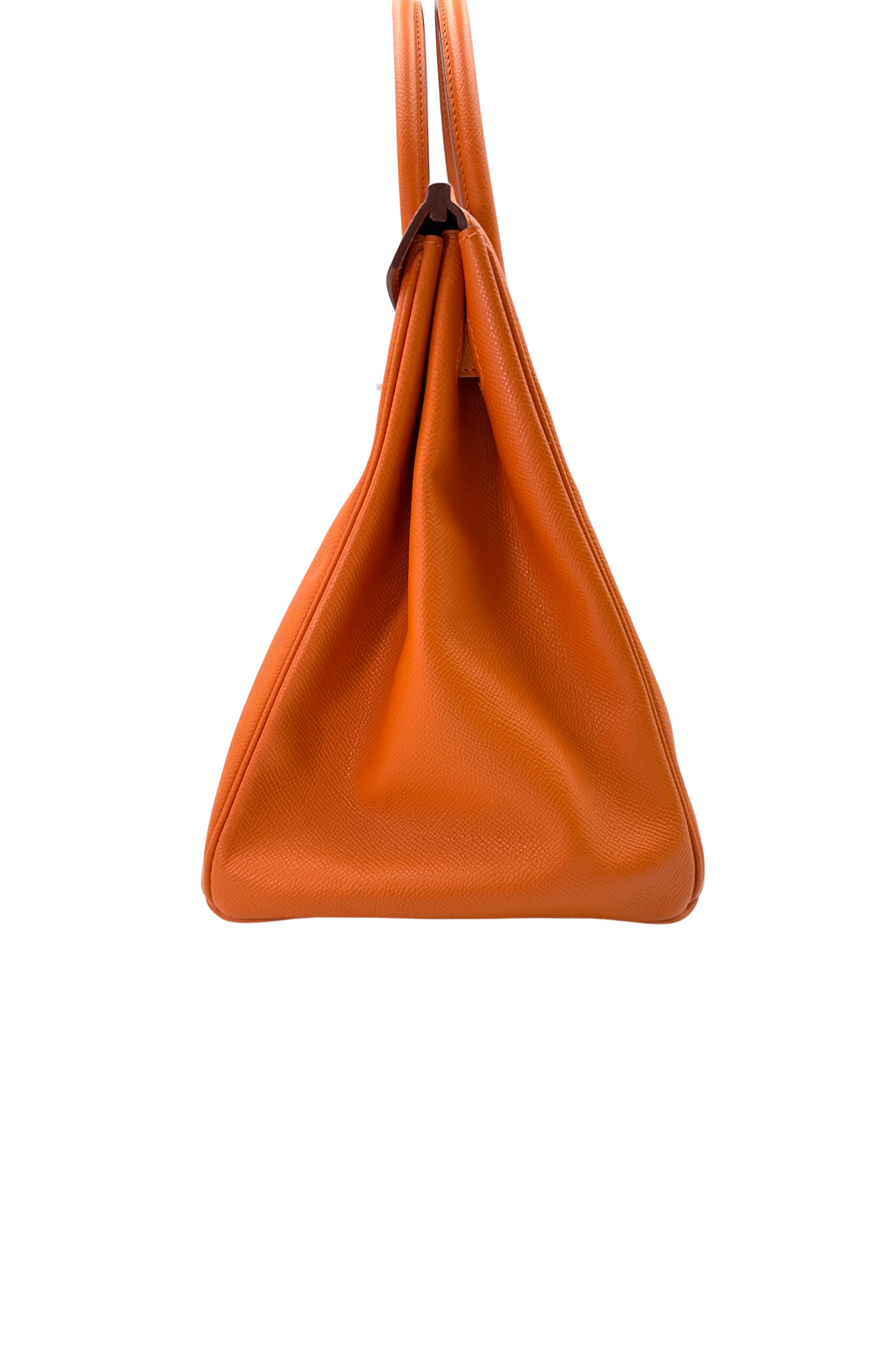 Hermes Birkin35 Orange Leather Handle Bag With Silver Hardware