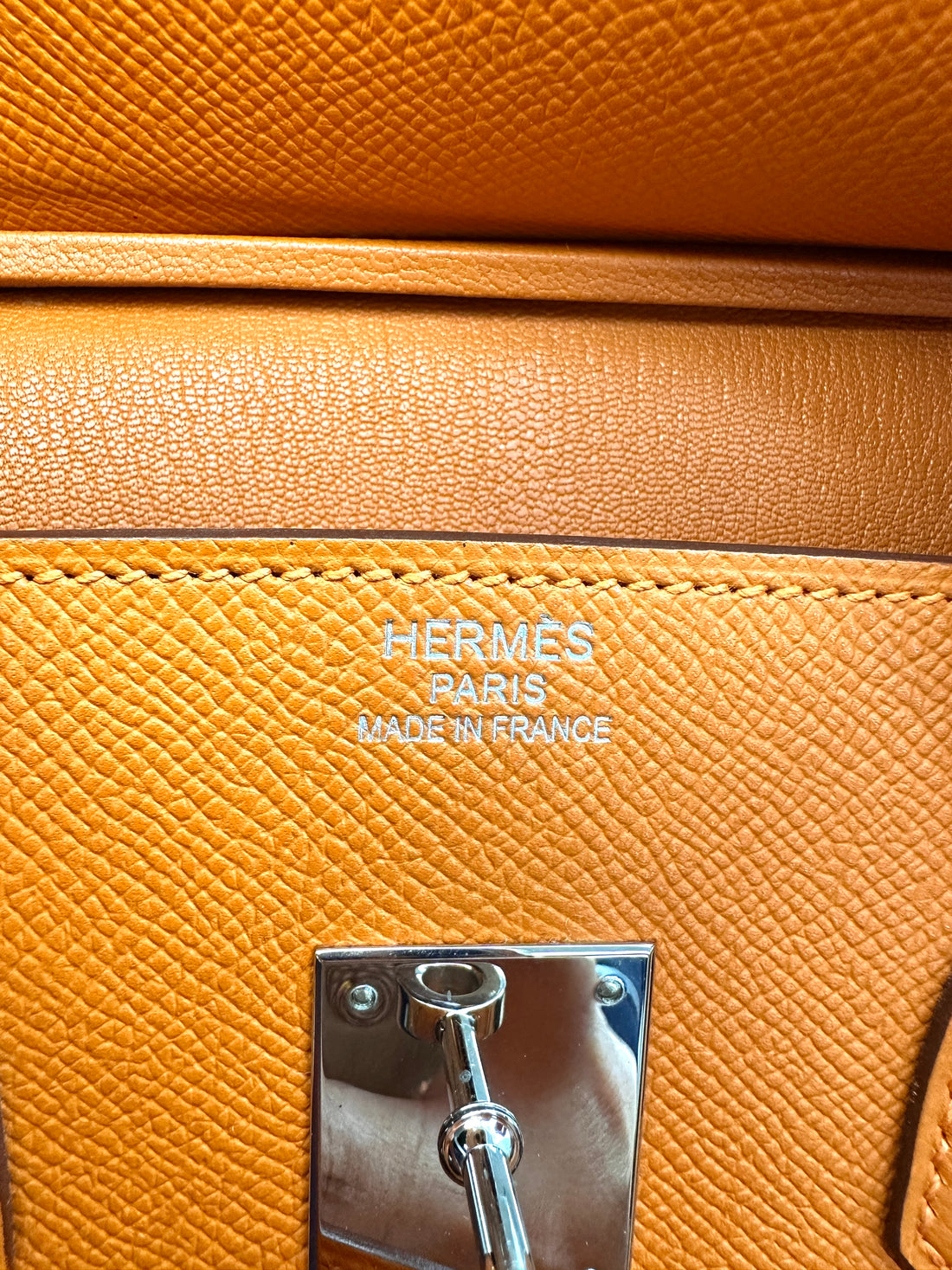Hermes Birkin35 Orange Leather Handle Bag With Silver Hardware
