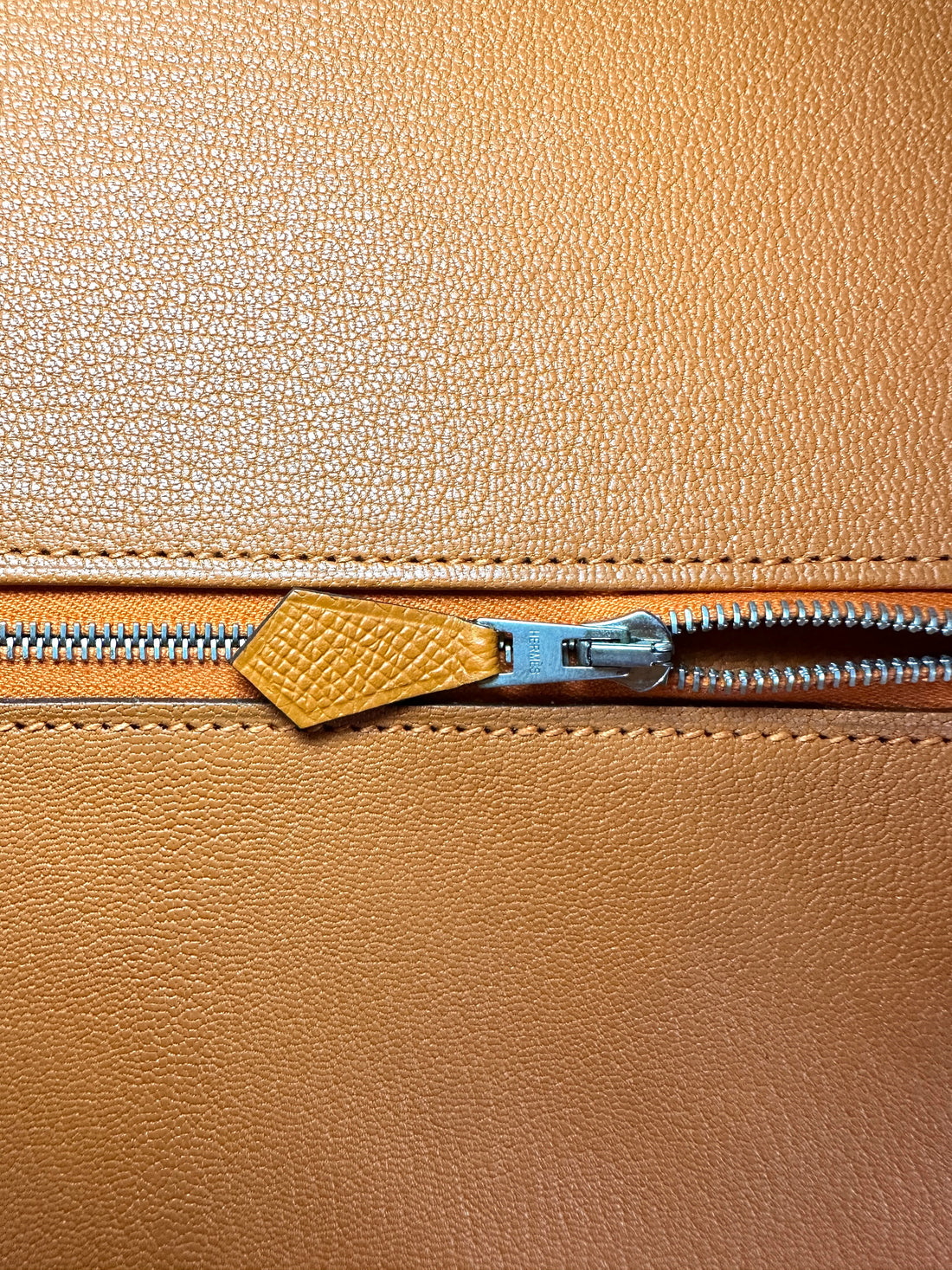 Hermes Birkin35 Orange Leather Handle Bag With Silver Hardware