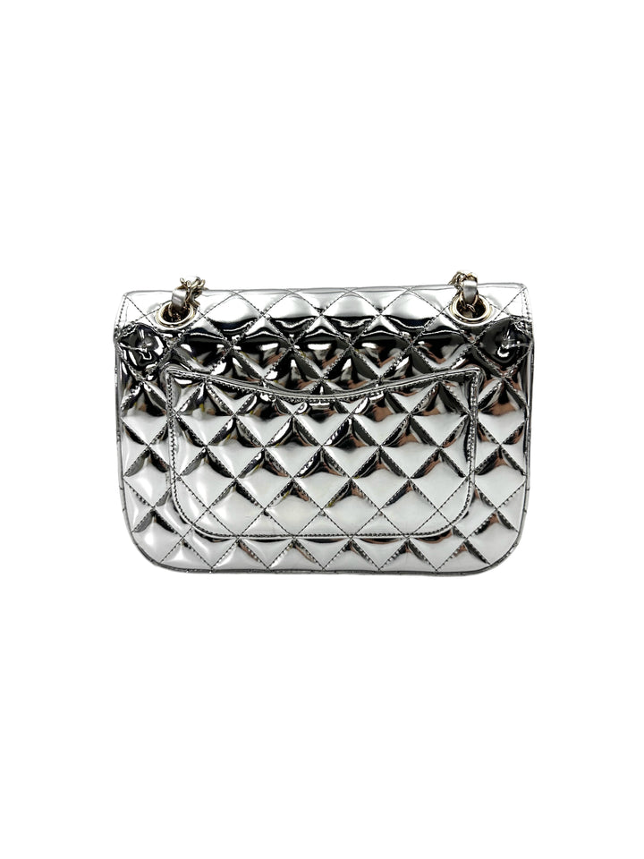 Chanel Hollywood Boulevard Flap Silver Mirror Leather Shoulder Bag With Star Coin Purse