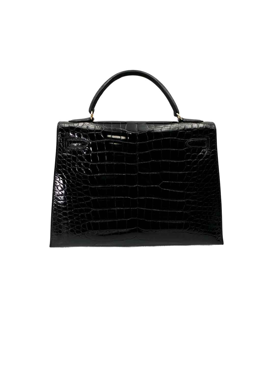 Hermès Kelly 32 Retourne Noir Shiny Alligator Leather GHW