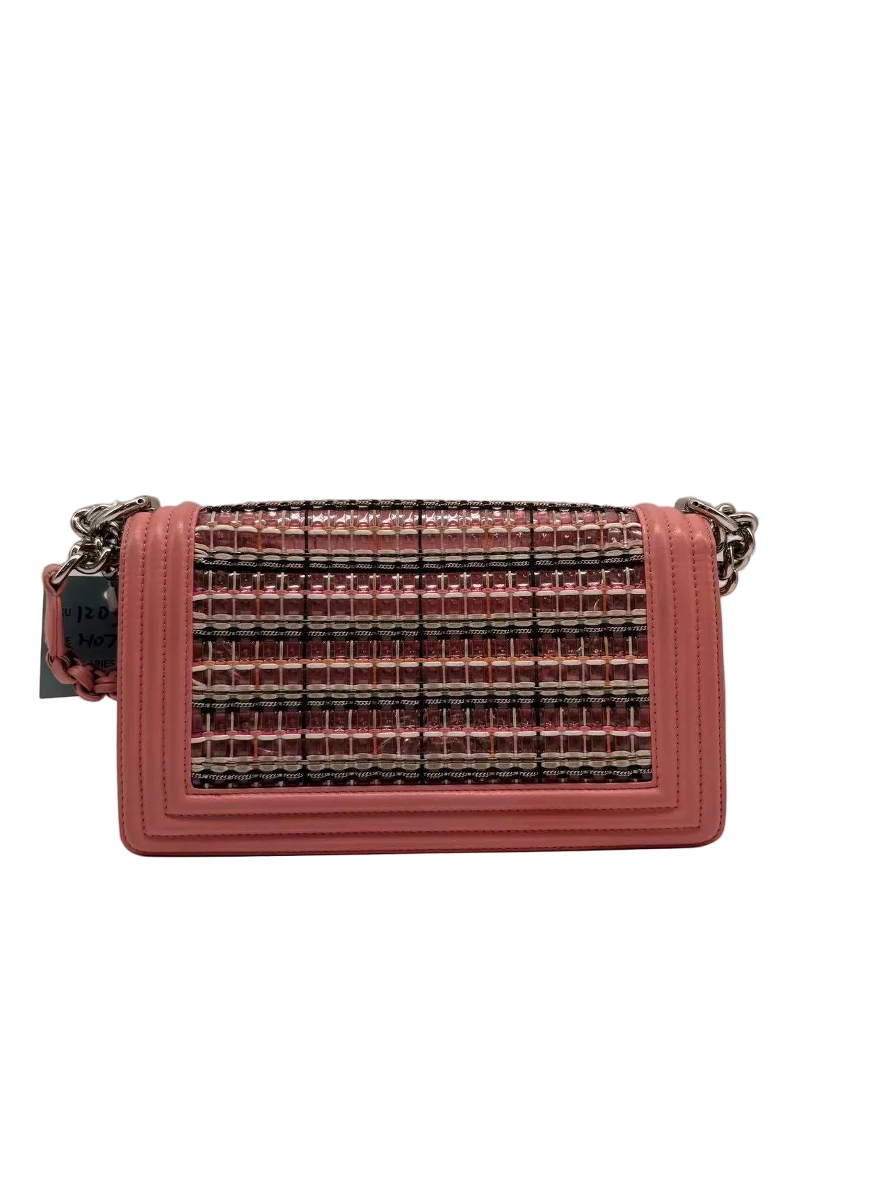 Chanel Woven Leather PVC Chain Matelasse Boy Bag Pink