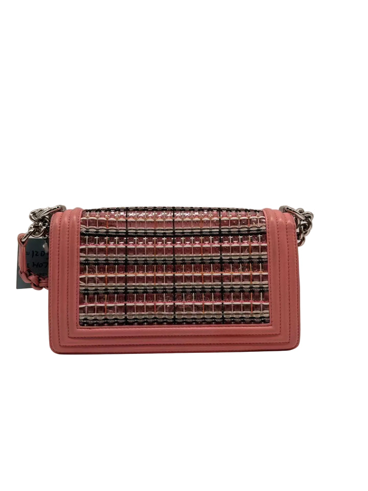 Chanel Woven Leather PVC Chain Matelasse Boy Bag Pink