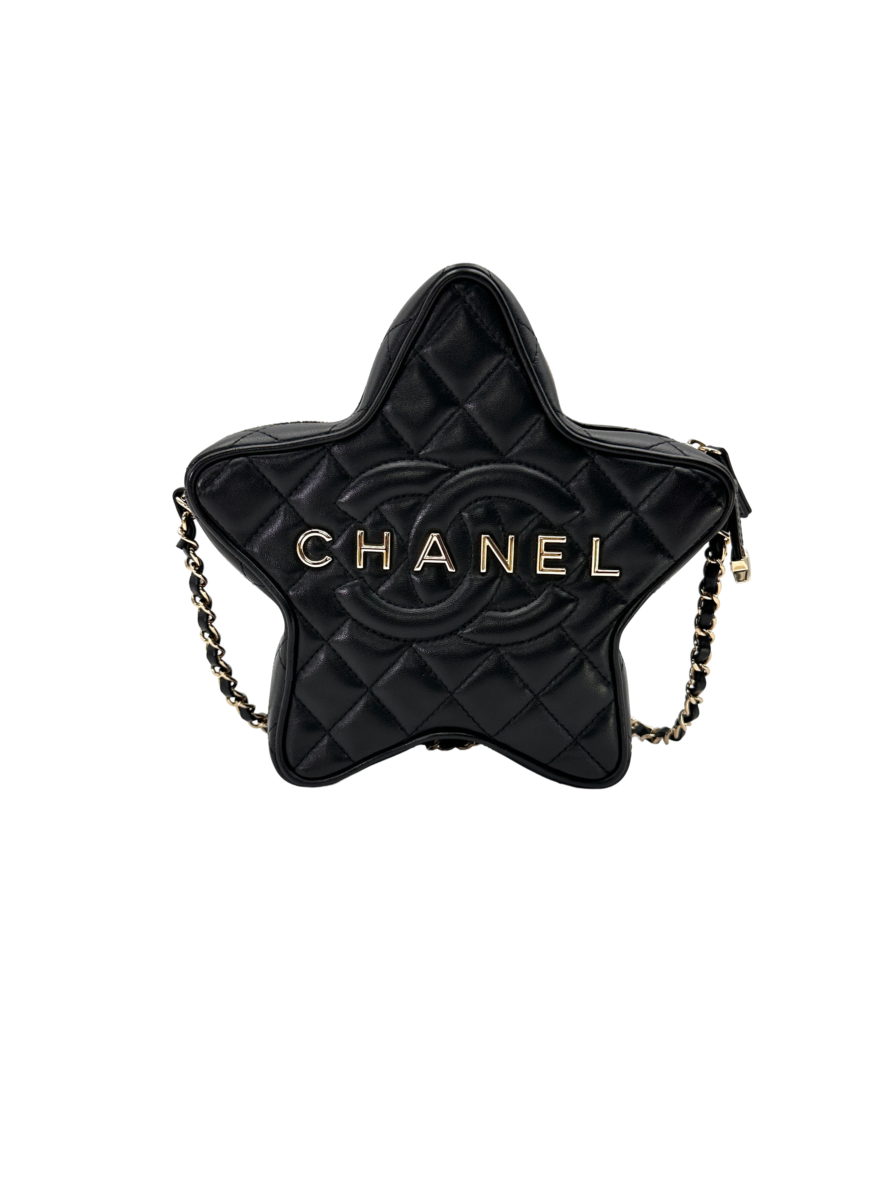 Chanel Walk of Fame Star Quilted Lambskin Chain Bag Black GHW