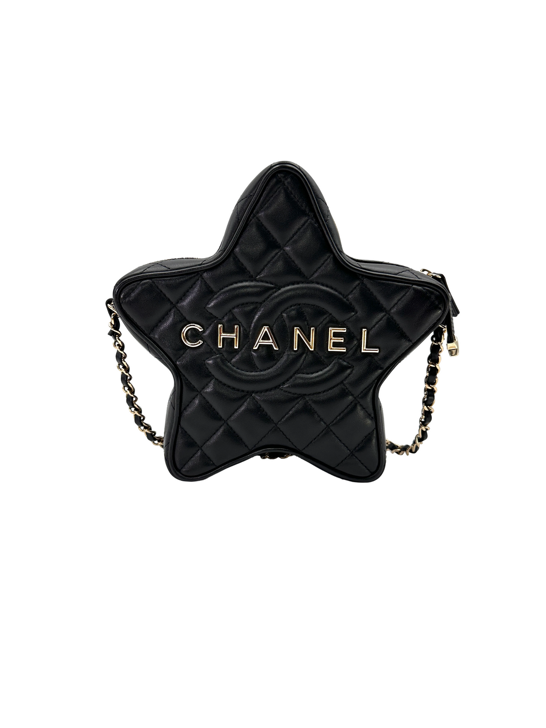 Chanel Walk of Fame Star Quilted Lambskin Chain Bag Black GHW