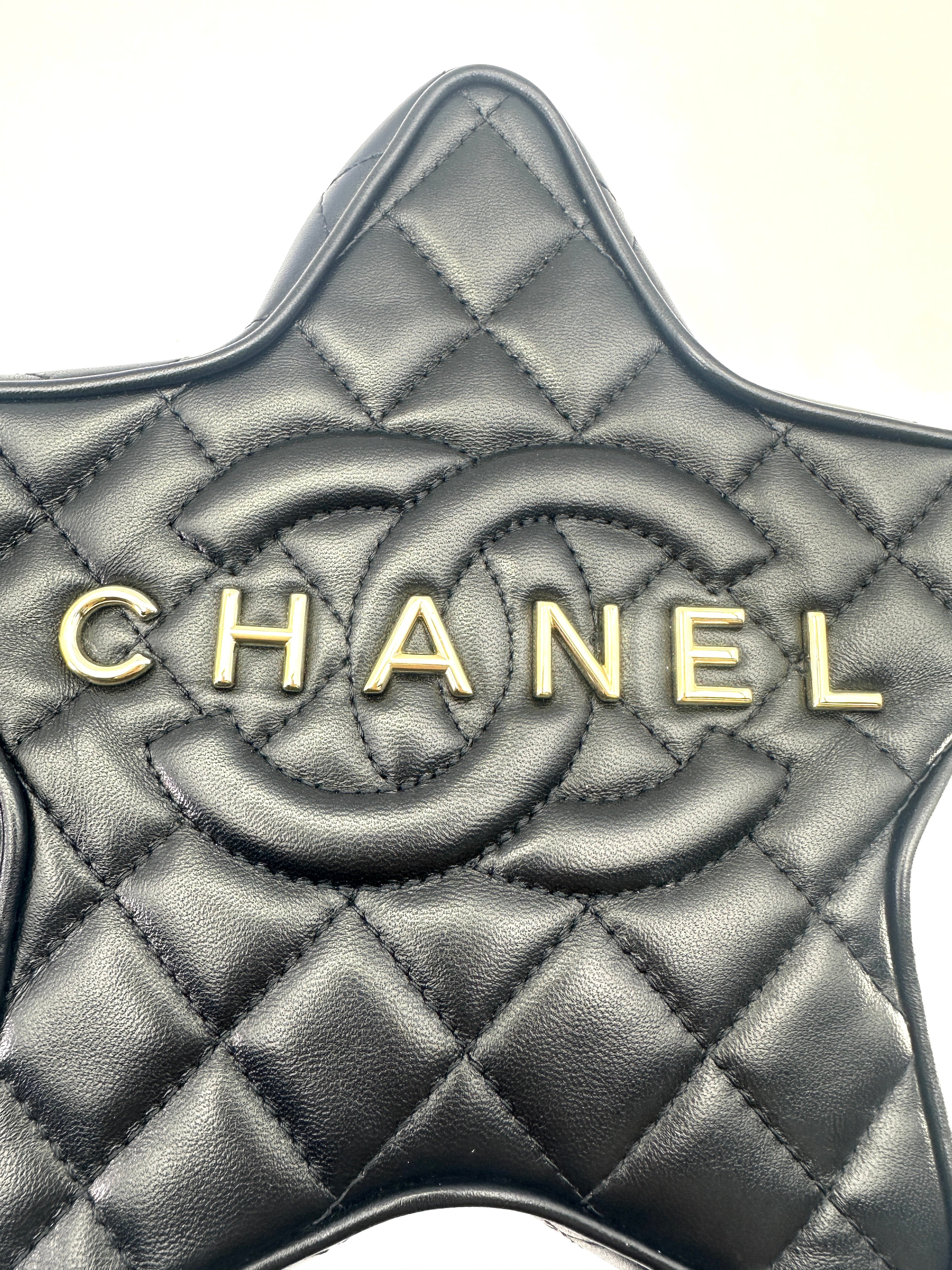 Chanel Walk of Fame Star Quilted Lambskin Chain Bag Black GHW