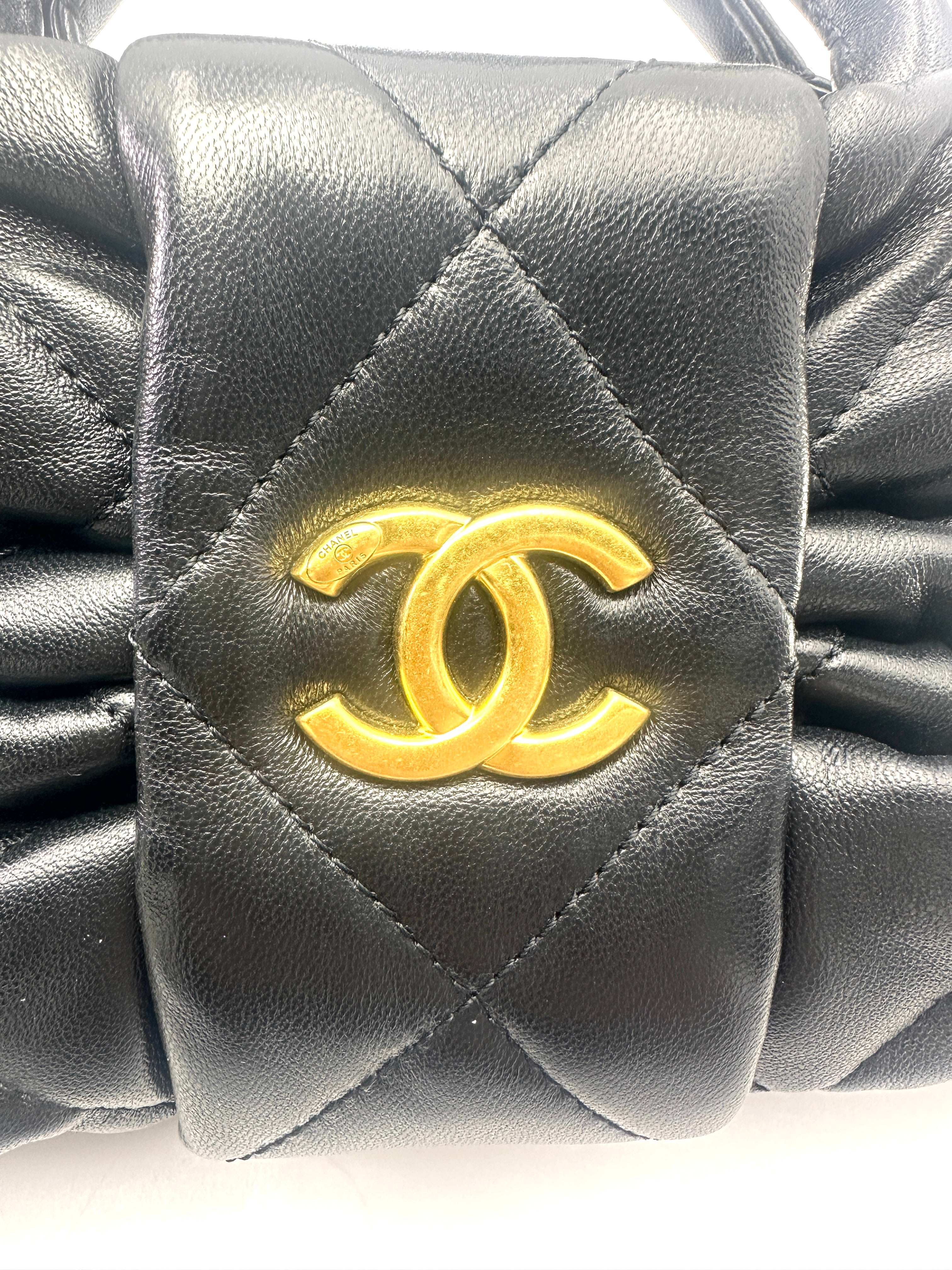 Chanel Bow Handle Clutch Black Lambskin GHW