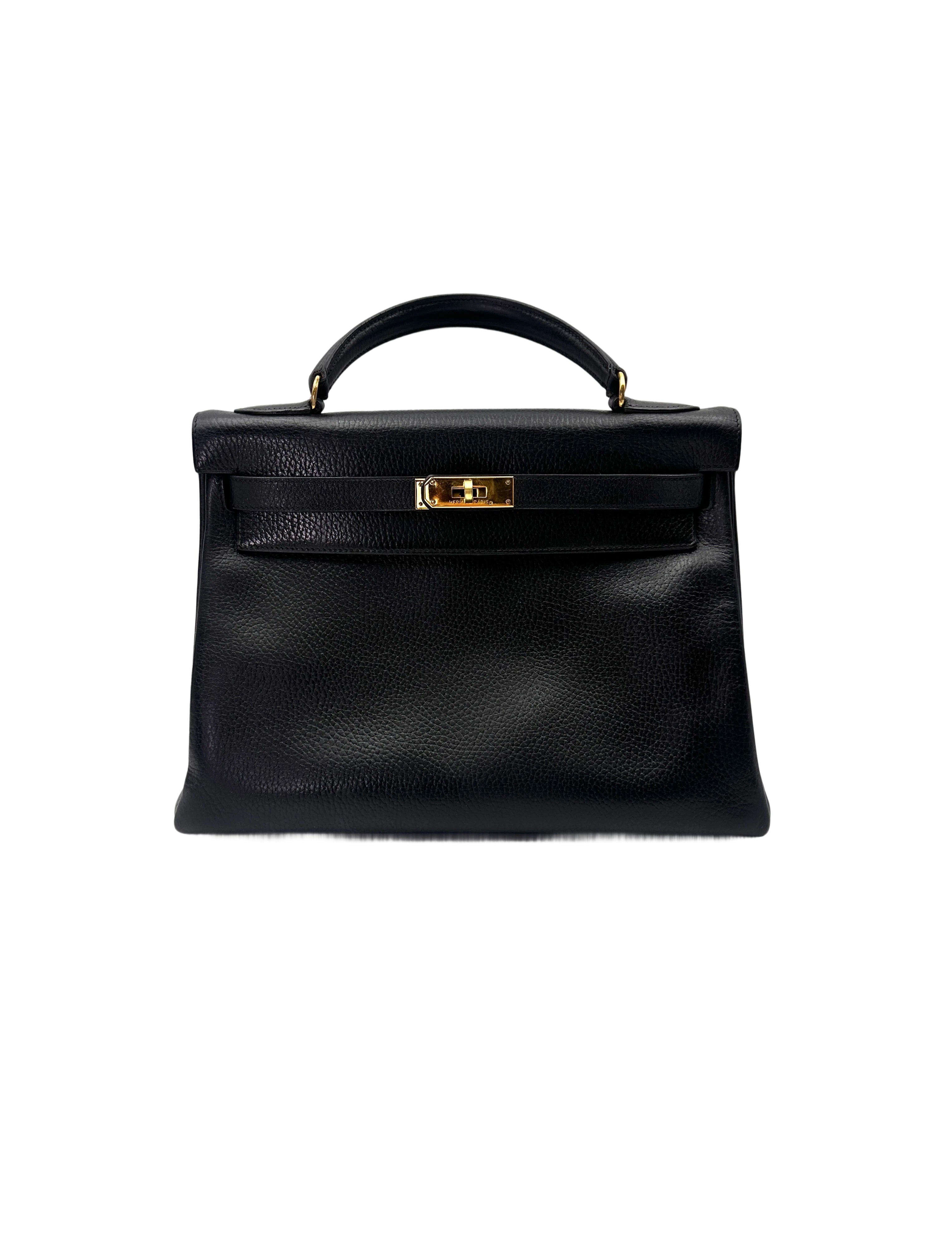 Hermès Kelly 32 Retourne Noir Ardennes Leather GHW