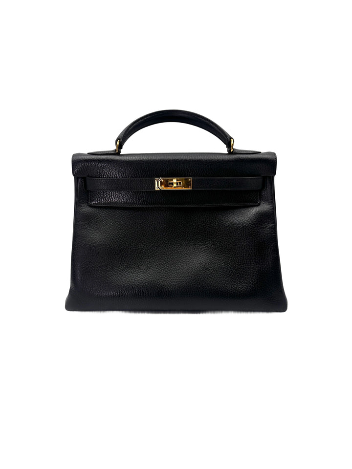 Hermès Kelly 32 Retourne Noir Ardennes Leather GHW