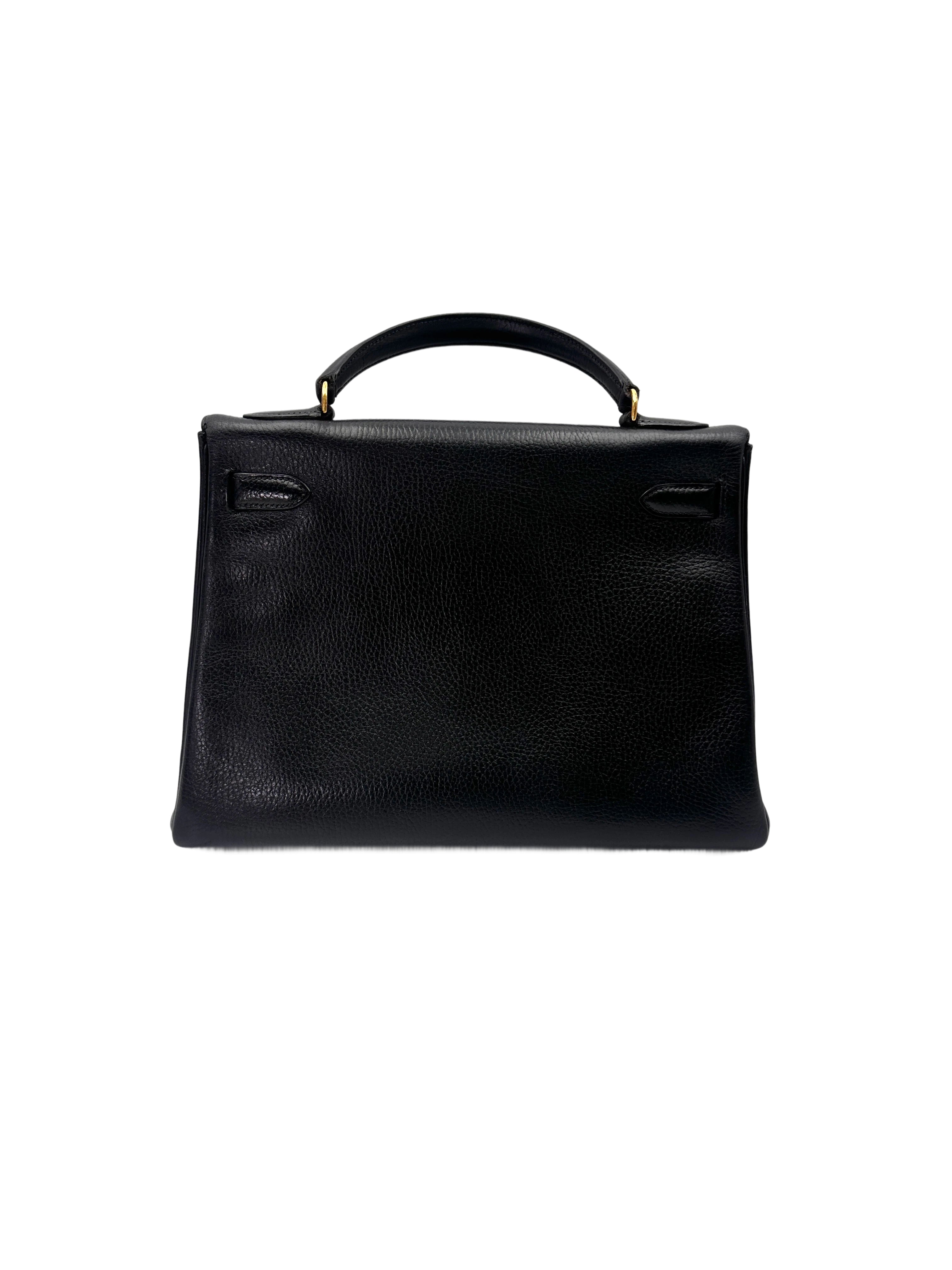 Hermès Kelly 32 Retourne Noir Ardennes Leather GHW