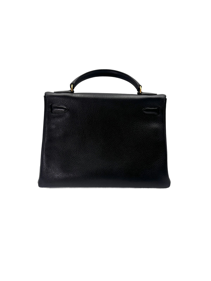 Hermès Kelly 32 Retourne Noir Ardennes Leather GHW