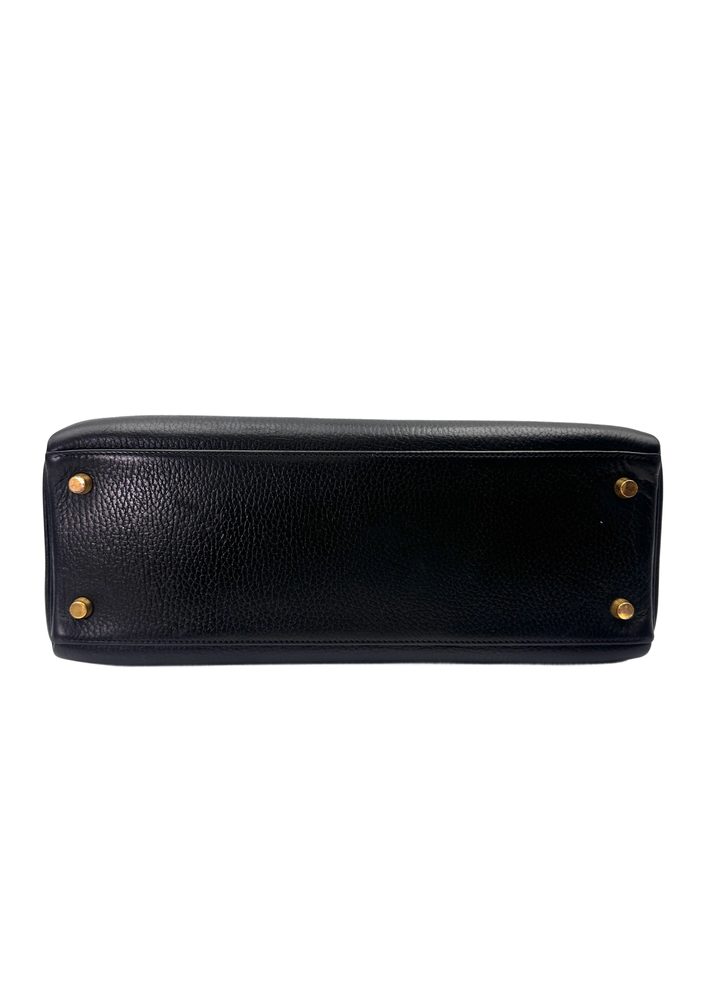 Hermès Kelly 32 Retourne Noir Ardennes Leather GHW