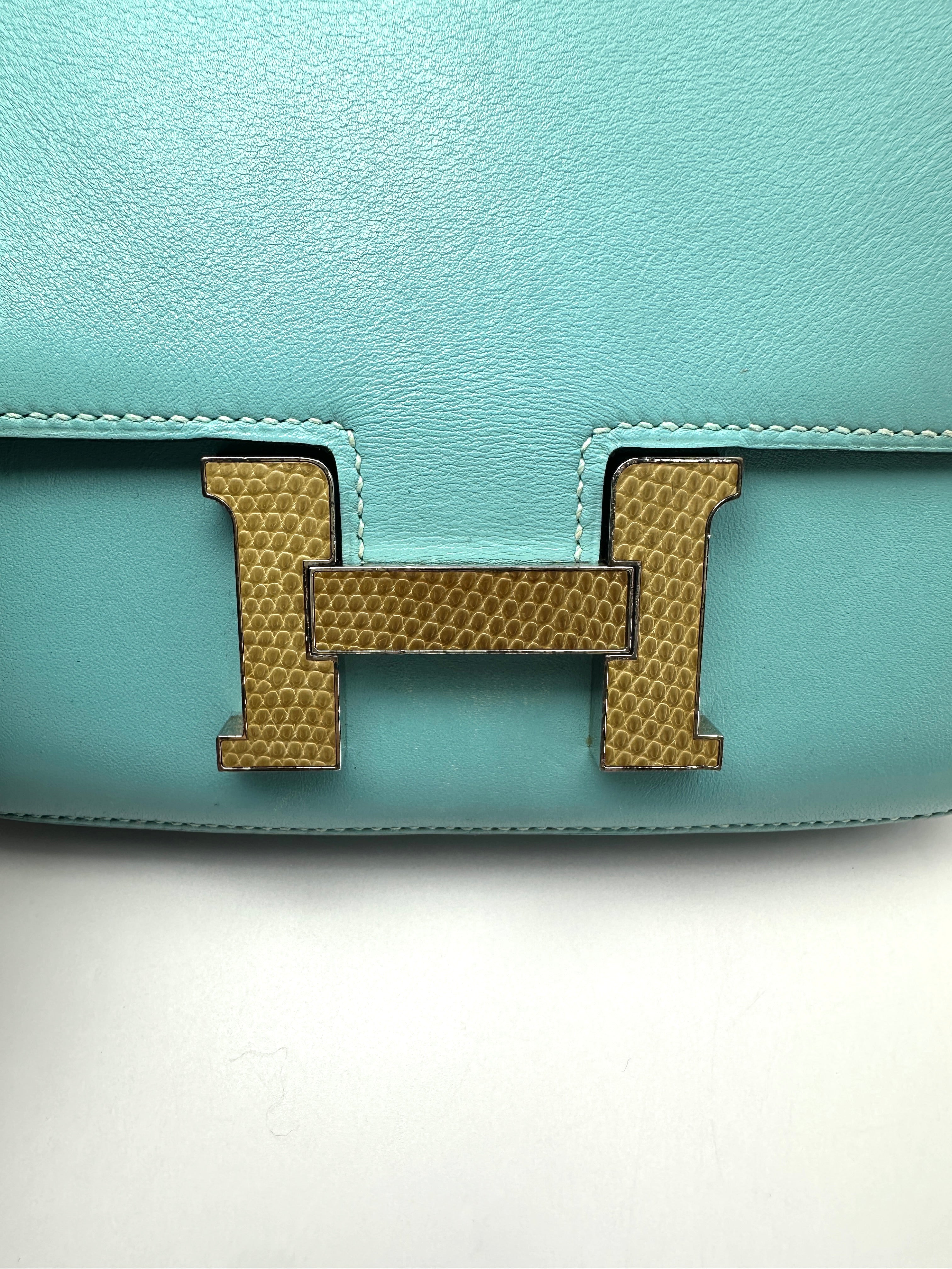 Hermès Constance 19 Bleu Turquoise Box Calfskin Lizard Touch PHW