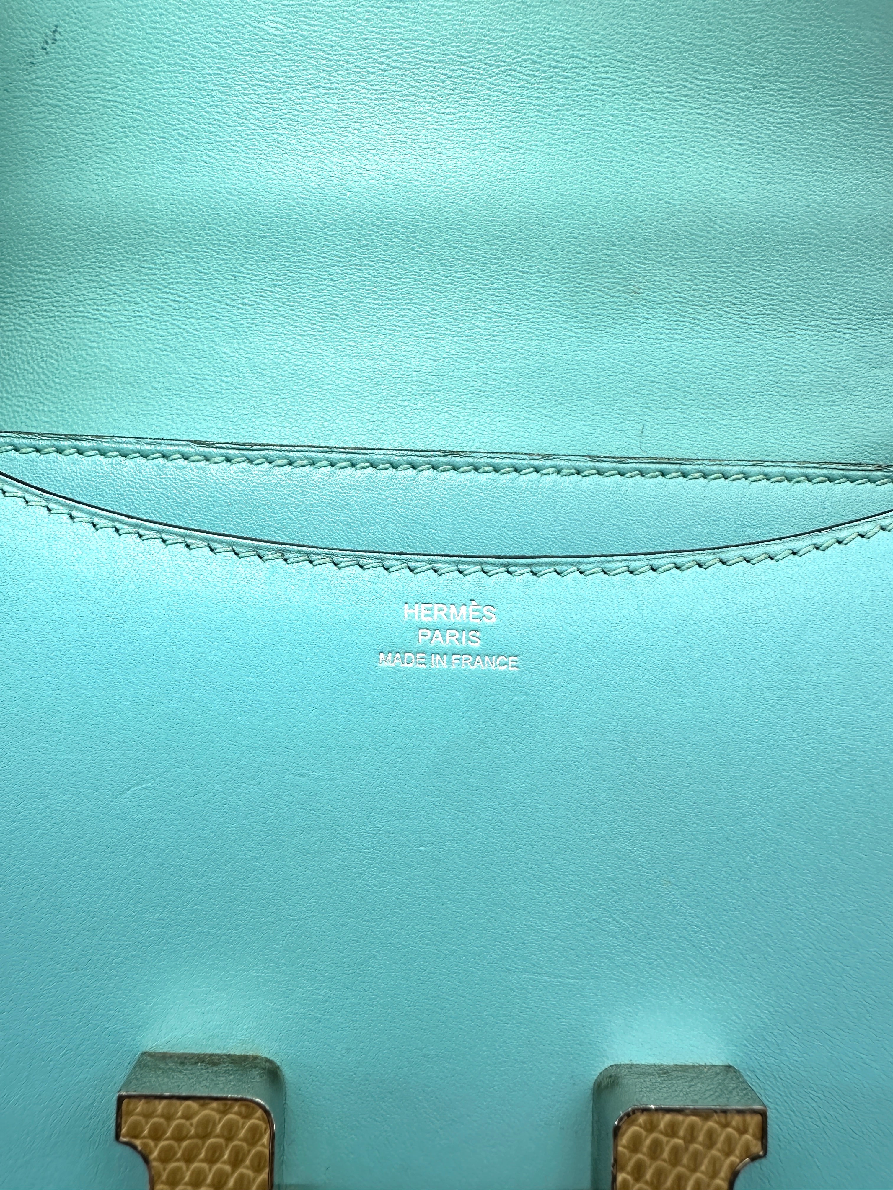 Hermès Constance 19 Bleu Turquoise Box Calfskin Lizard Touch PHW