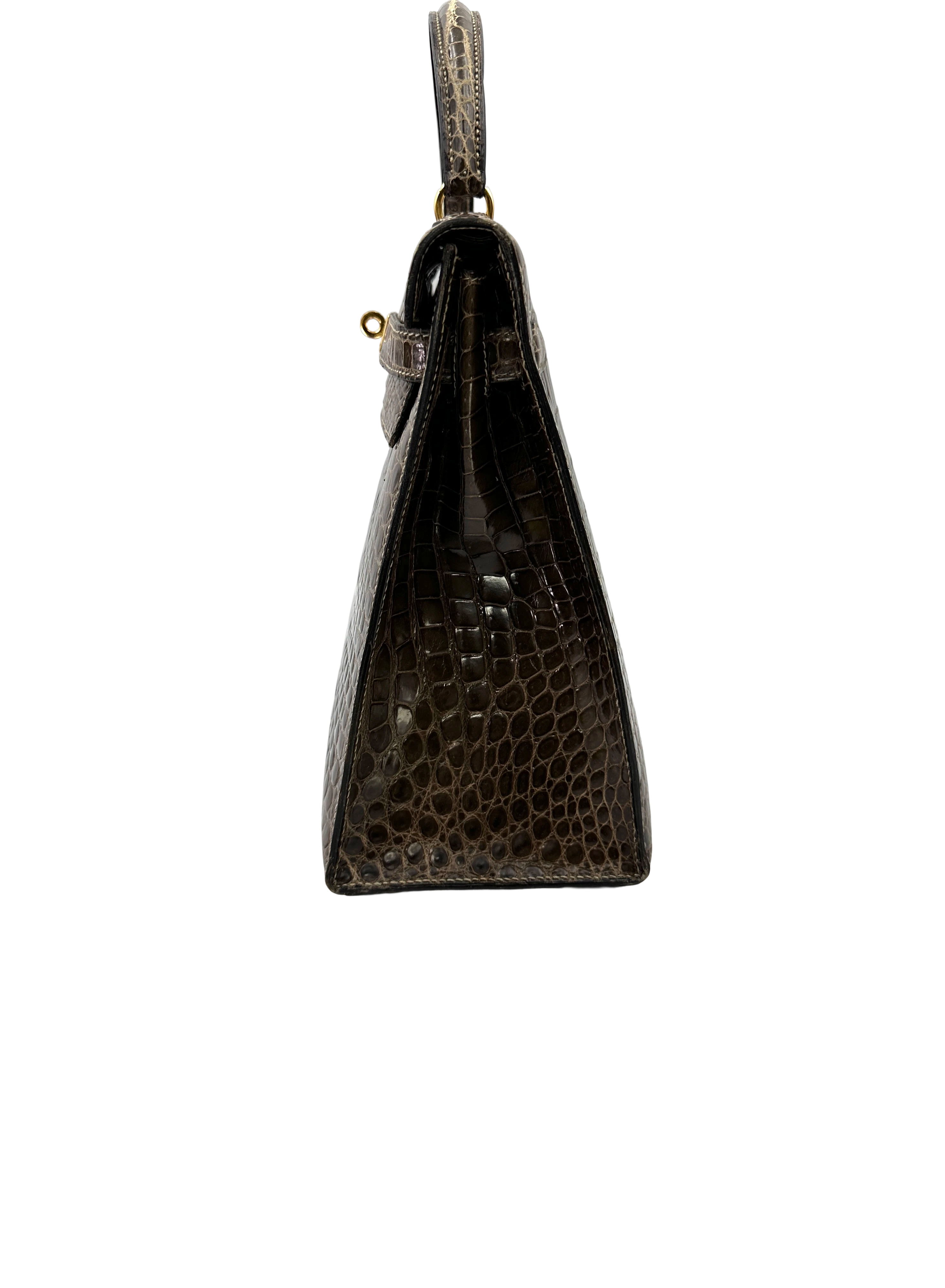 Hermès Kelly 32 Sellier Noir Shiny Crocodile Leather GHW