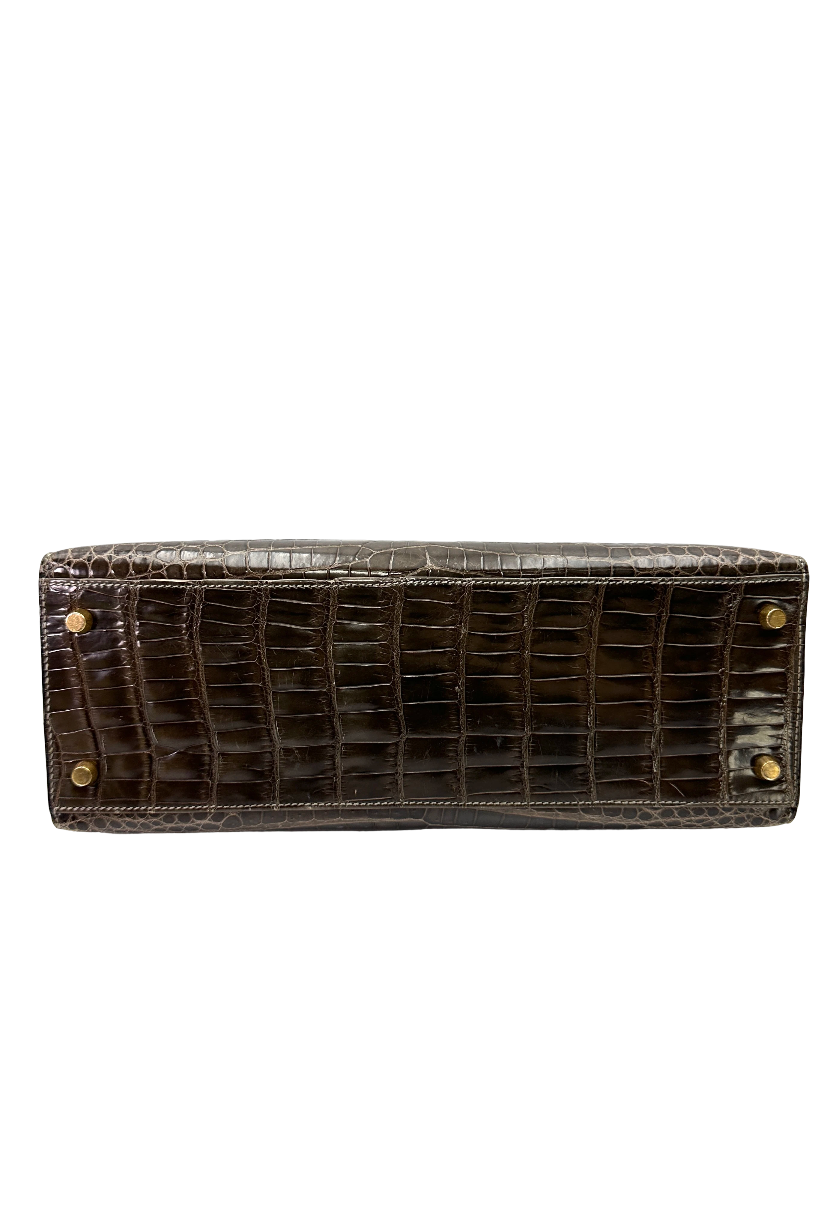 Hermès Kelly 32 Sellier Noir Shiny Crocodile Leather GHW