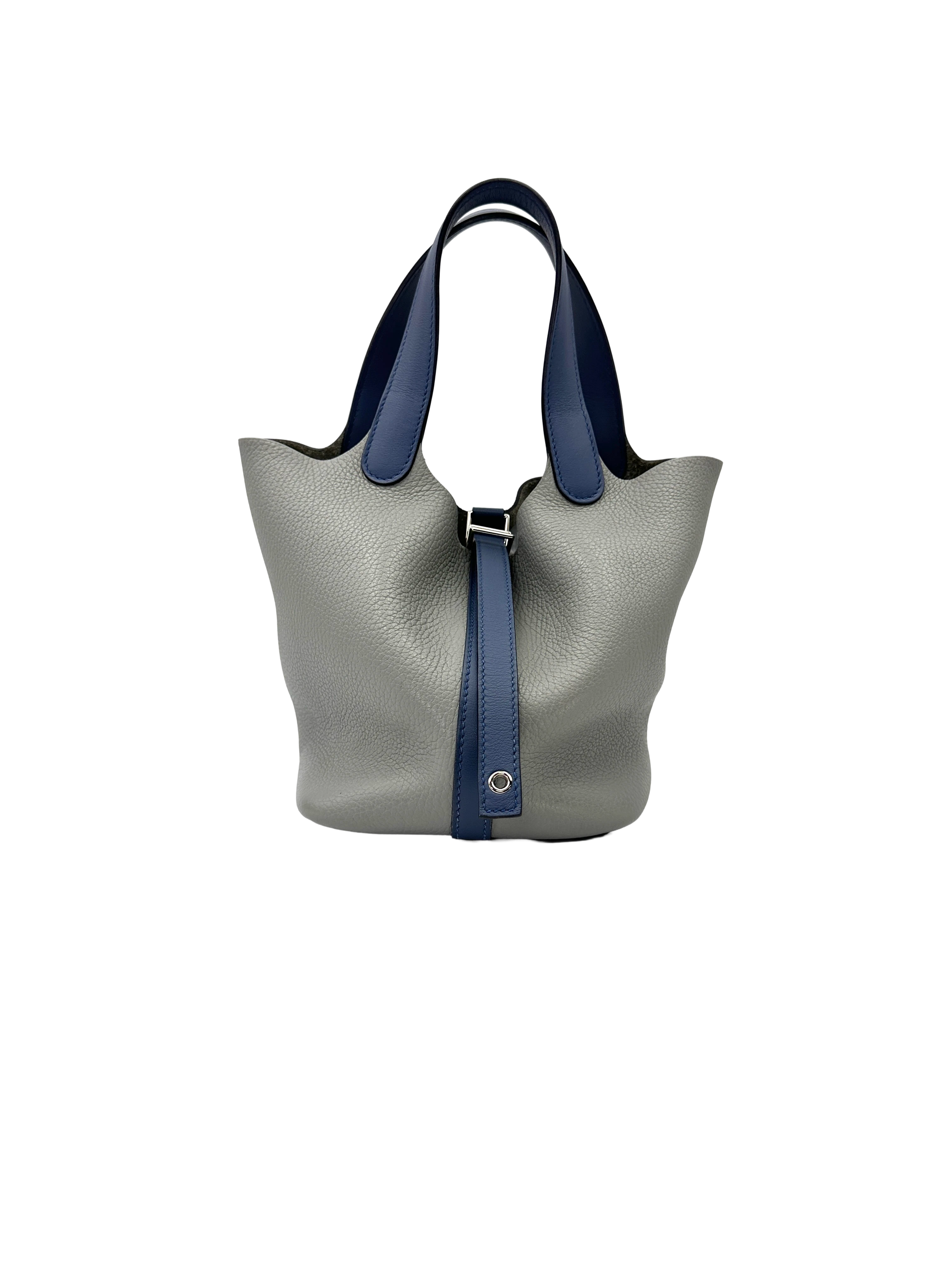 Hermès Picotin Lock 18 Eclat Gris Mouette / Bleu Agate Clemence PHW