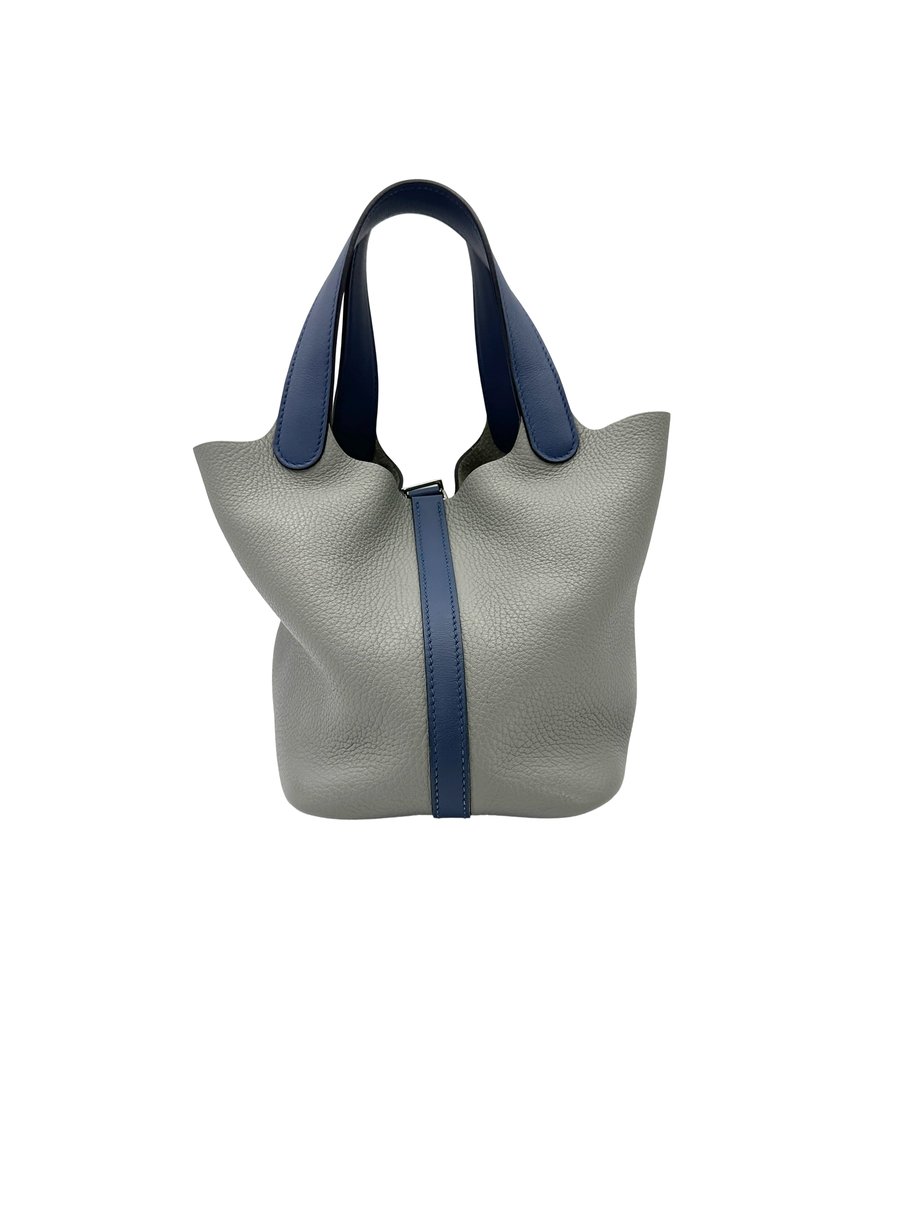 Hermès Picotin Lock 18 Eclat Gris Mouette / Bleu Agate Clemence PHW