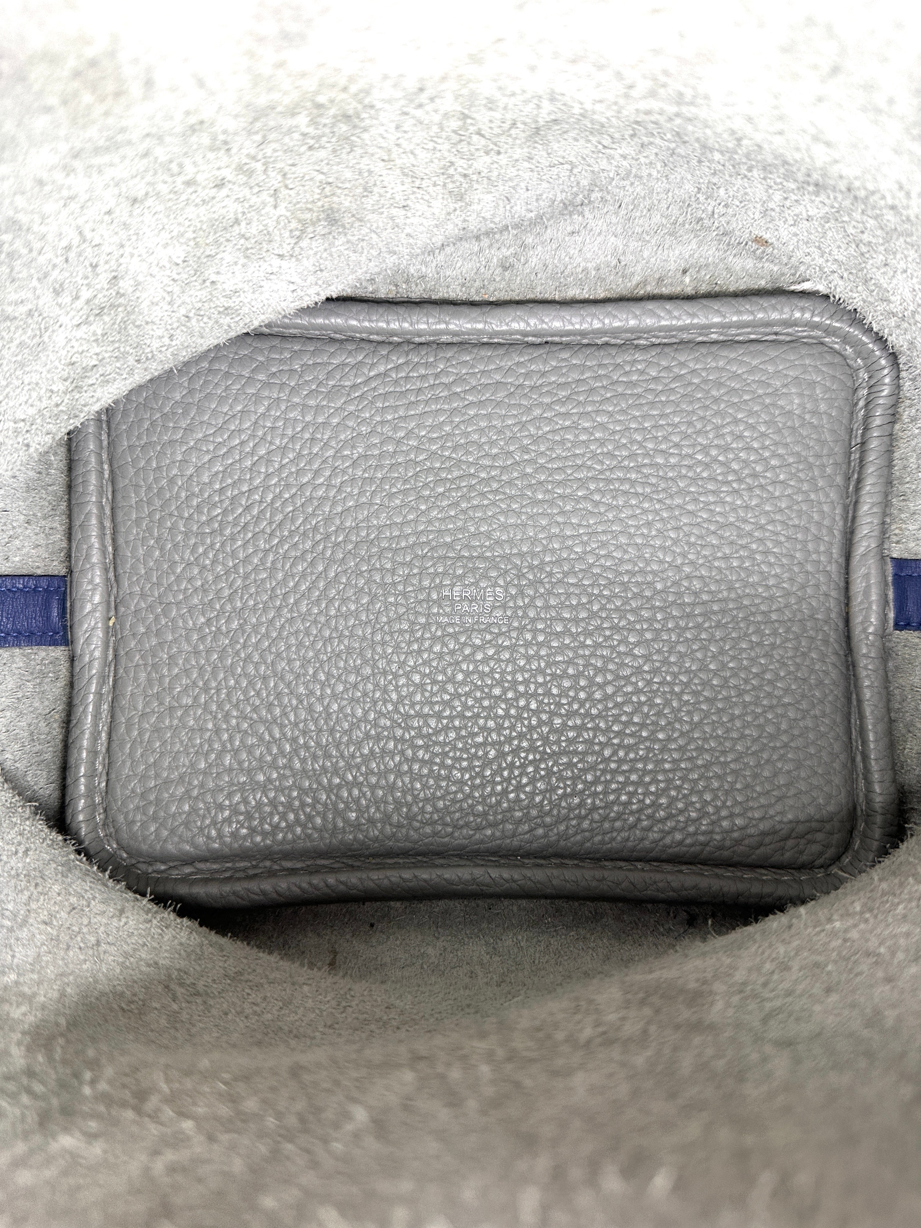 Hermès Picotin Lock 18 Eclat Gris Mouette / Bleu Agate Clemence PHW