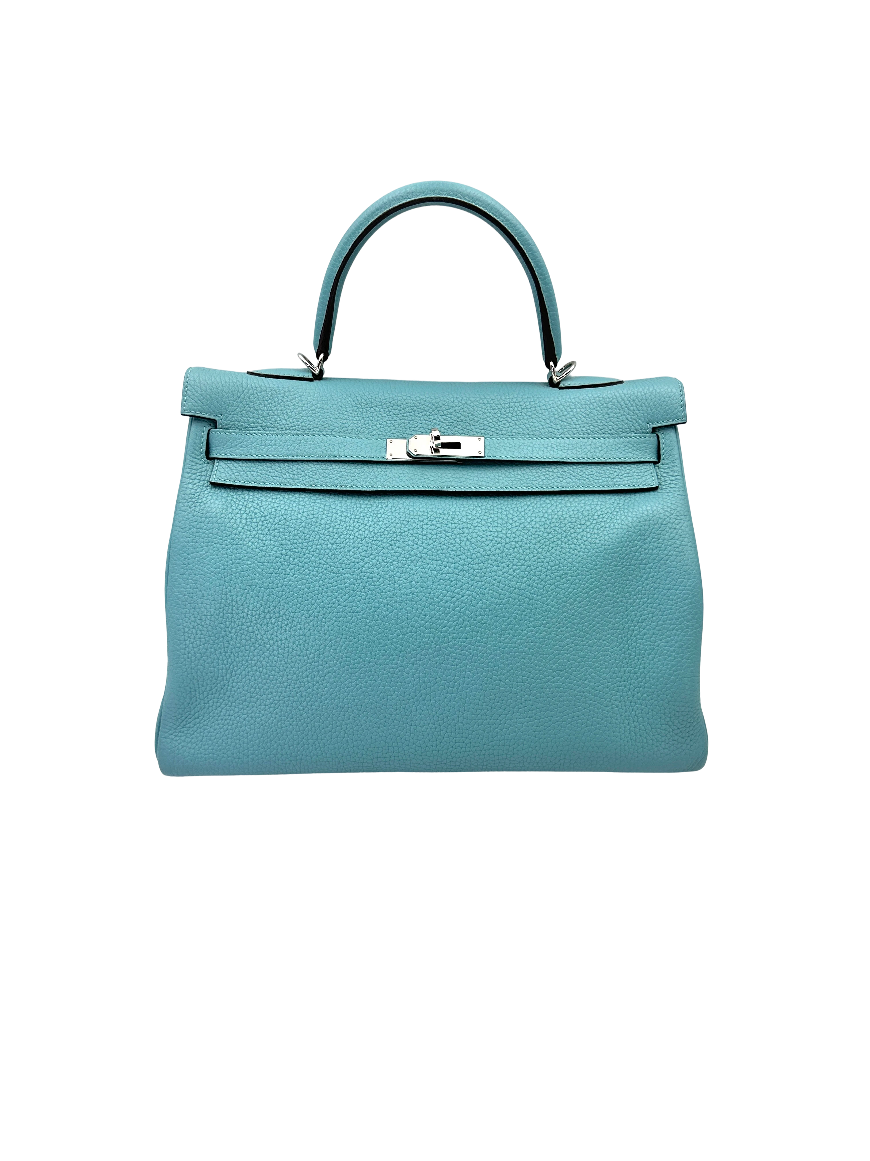 Hermès Kelly 35 Retourne Blue Atoll Clemence PHW