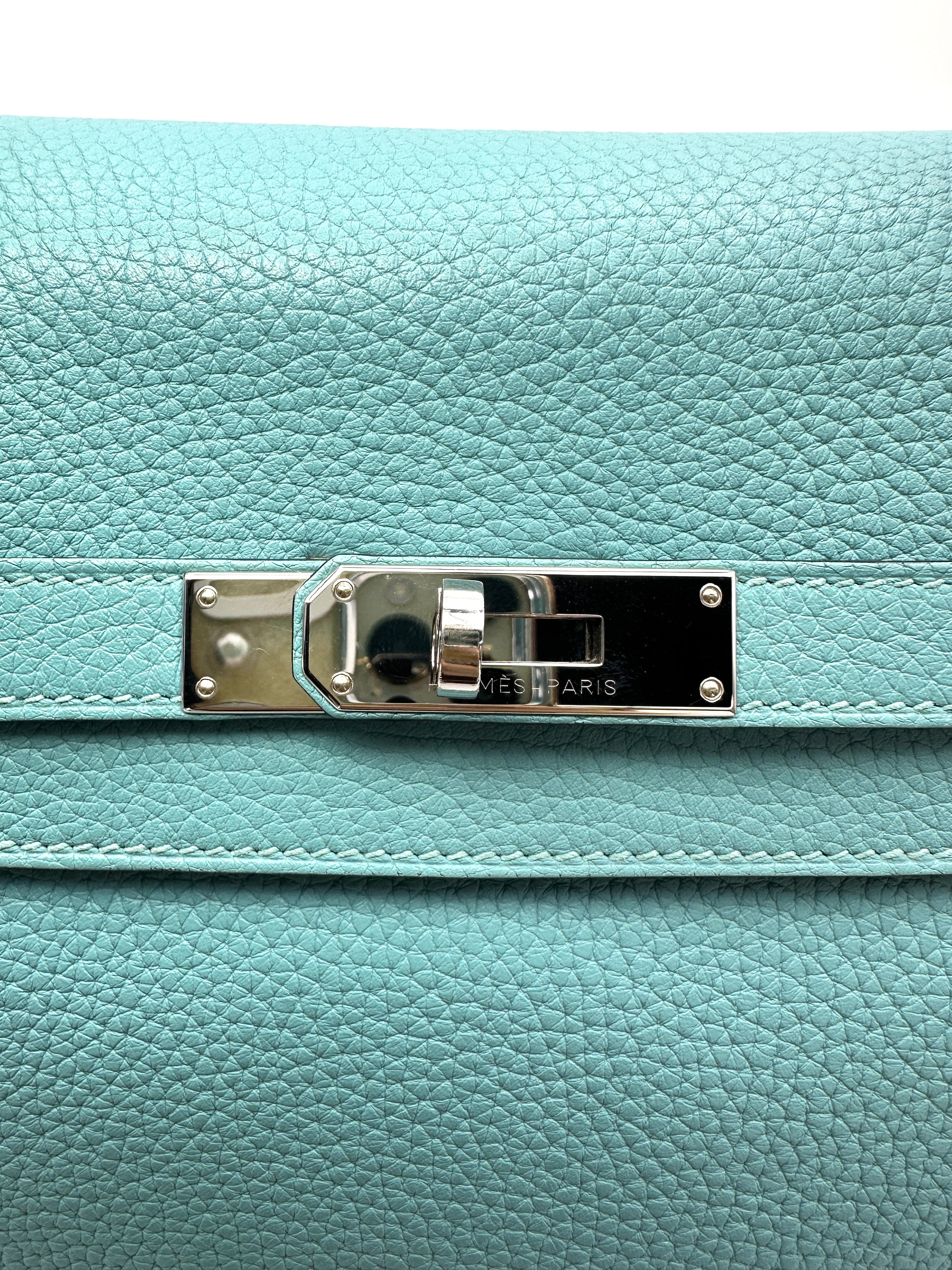 Hermès Kelly 35 Retourne Blue Atoll Clemence PHW