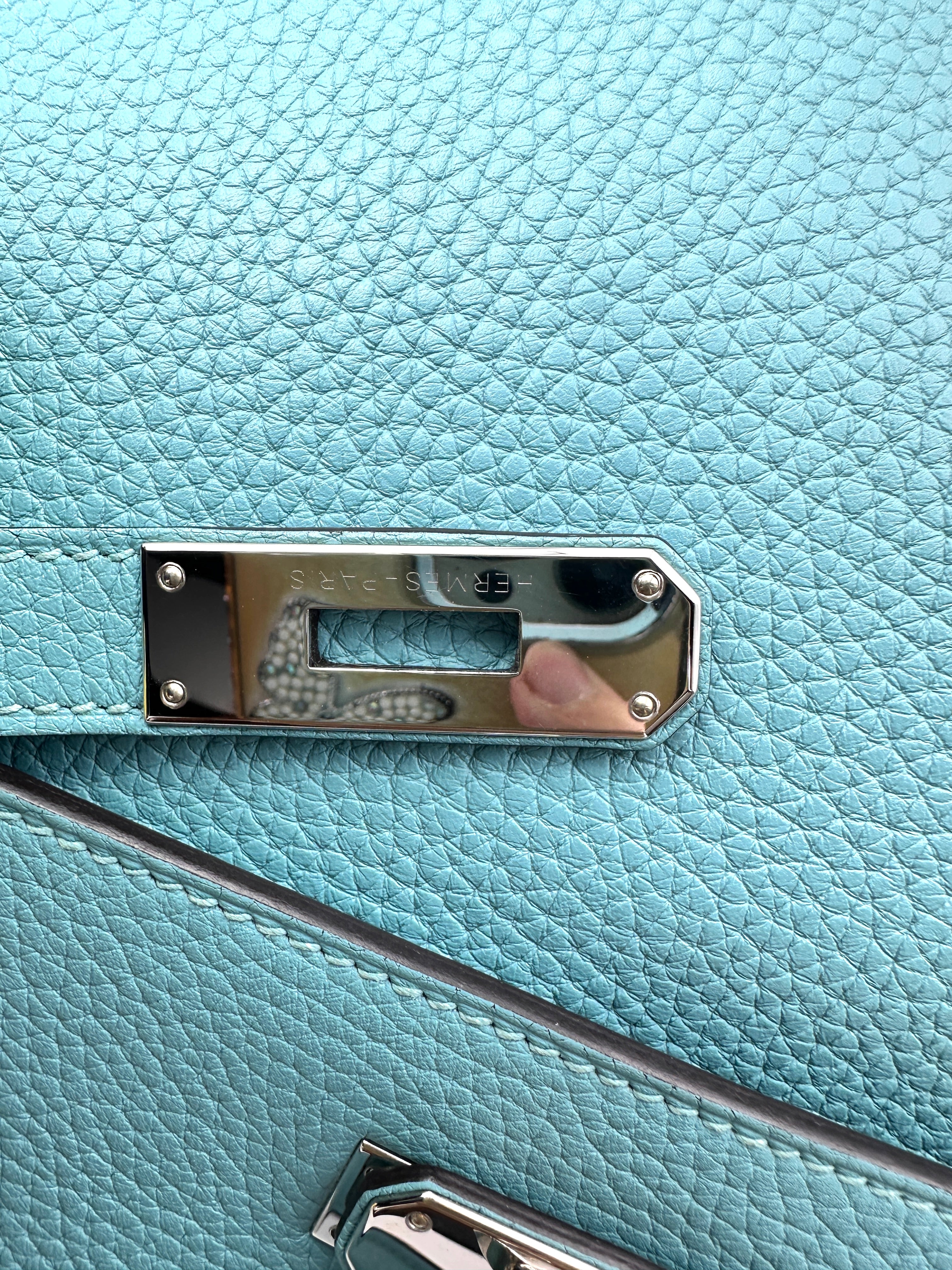 Hermès Kelly 35 Retourne Blue Atoll Clemence PHW