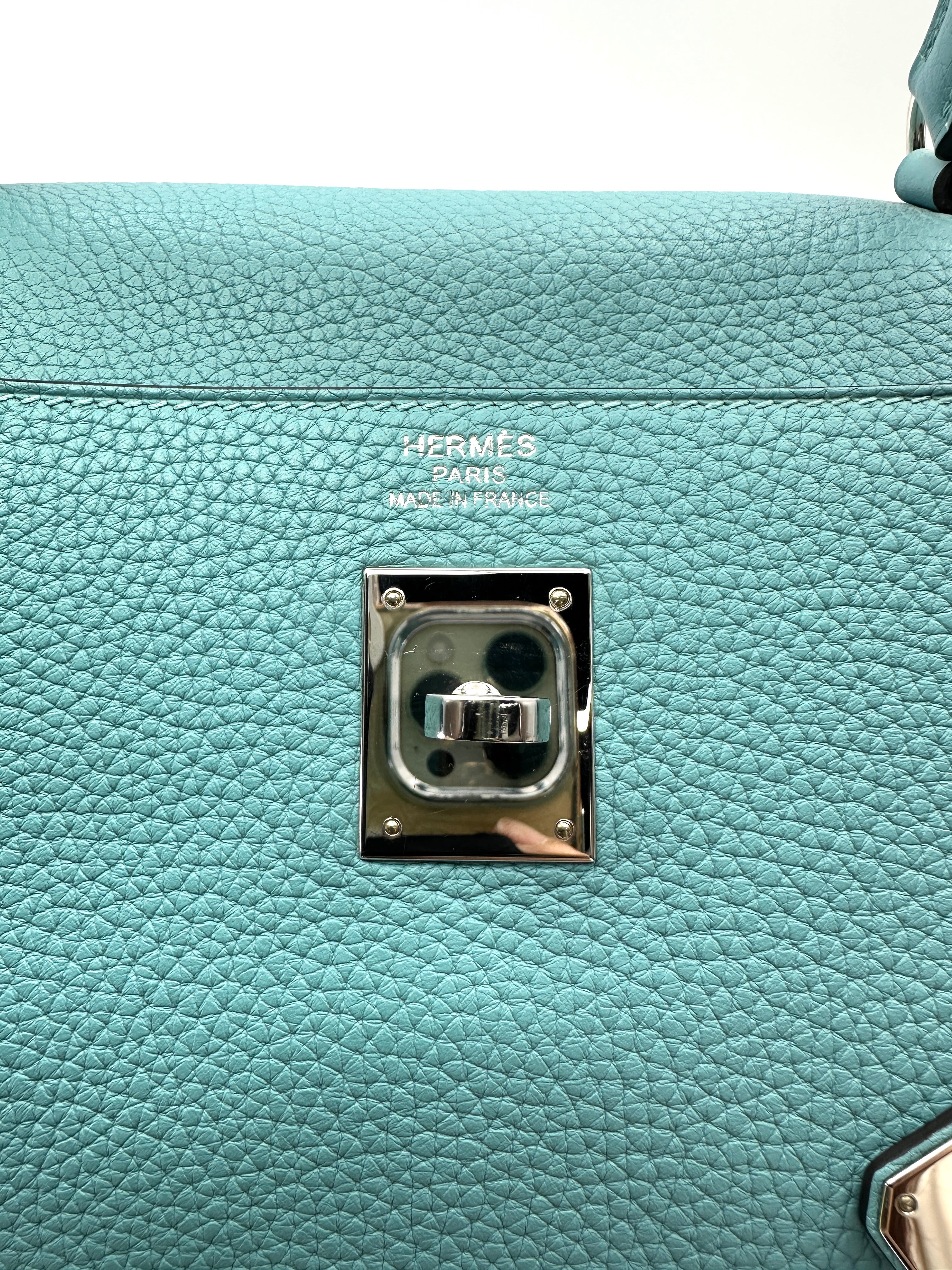 Hermès Kelly 35 Retourne Blue Atoll Clemence PHW