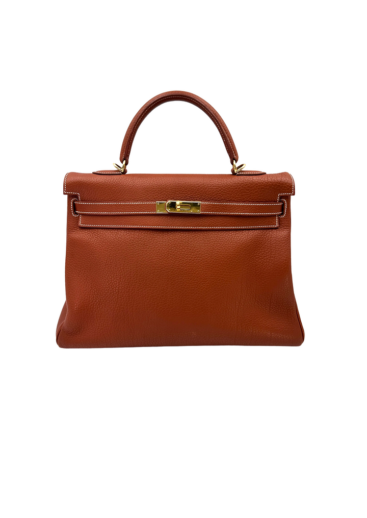 Hermès Kelly 35 Retourne Maple Brown GHW White Stitching (Square D Stamp)