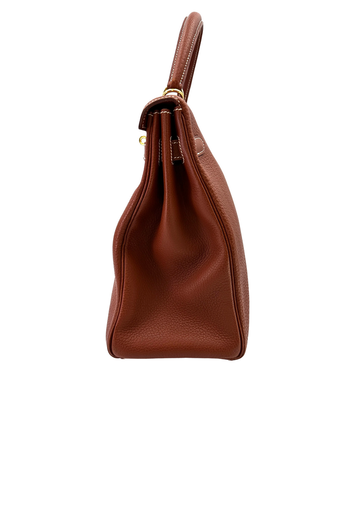 Hermès Kelly 35 Retourne Maple Brown GHW White Stitching (Square D Stamp)