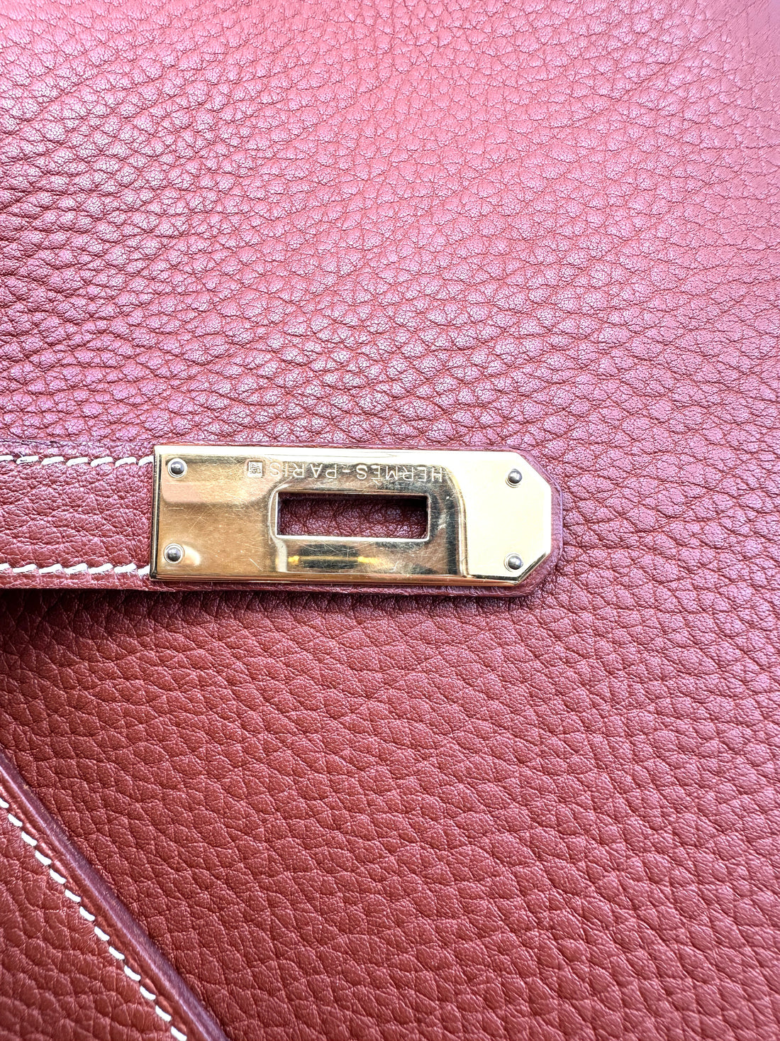 Hermès Kelly 35 Retourne Maple Brown GHW White Stitching (Square D Stamp)