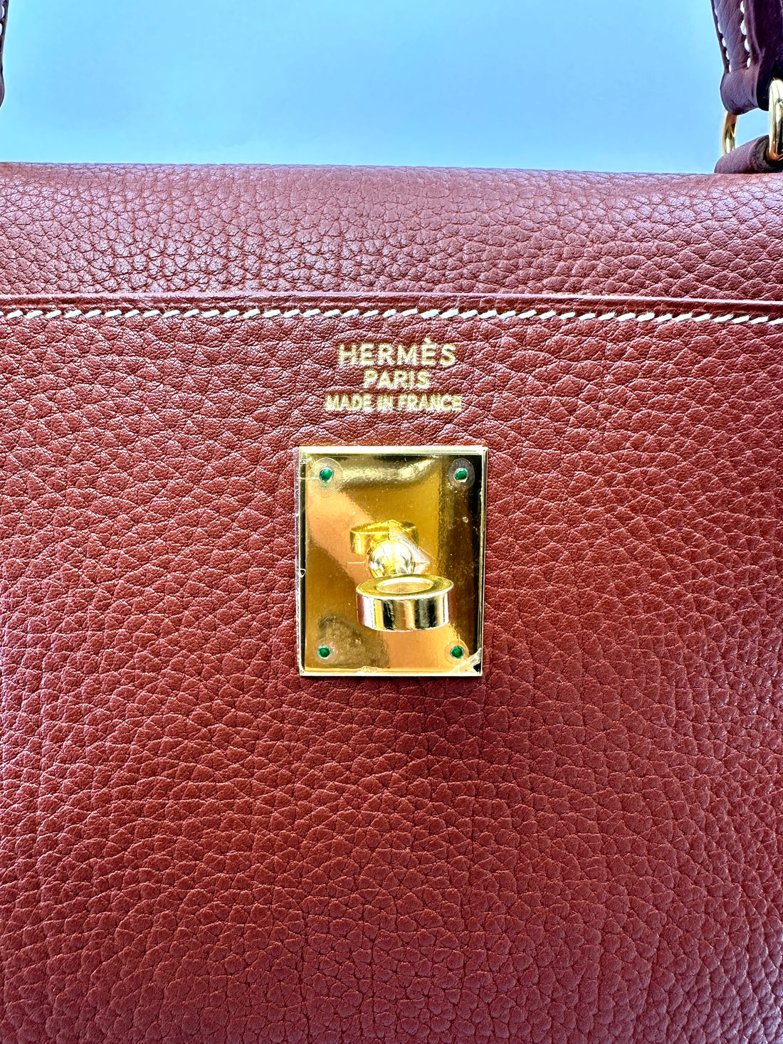 Hermès Kelly 35 Retourne Maple Brown GHW White Stitching (Square D Stamp)